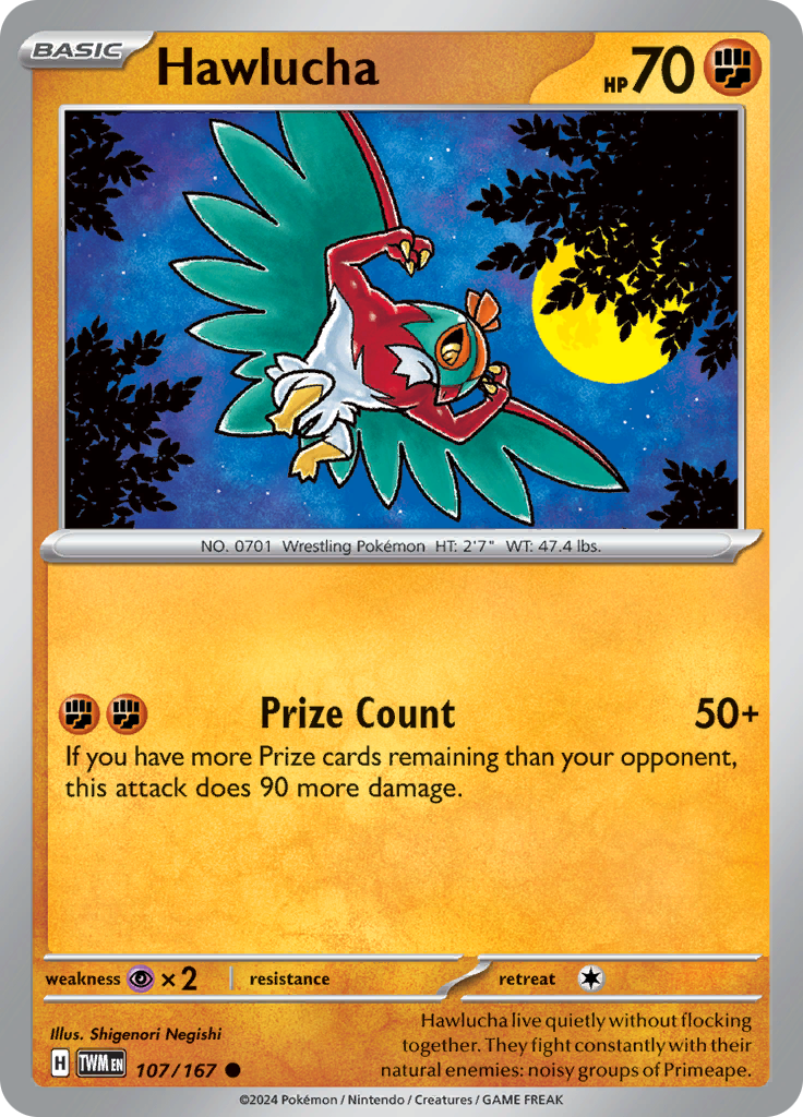 Pokemon TCG Scarlet & Violet expansion Twilight Masquerades. Hawlucha common card.