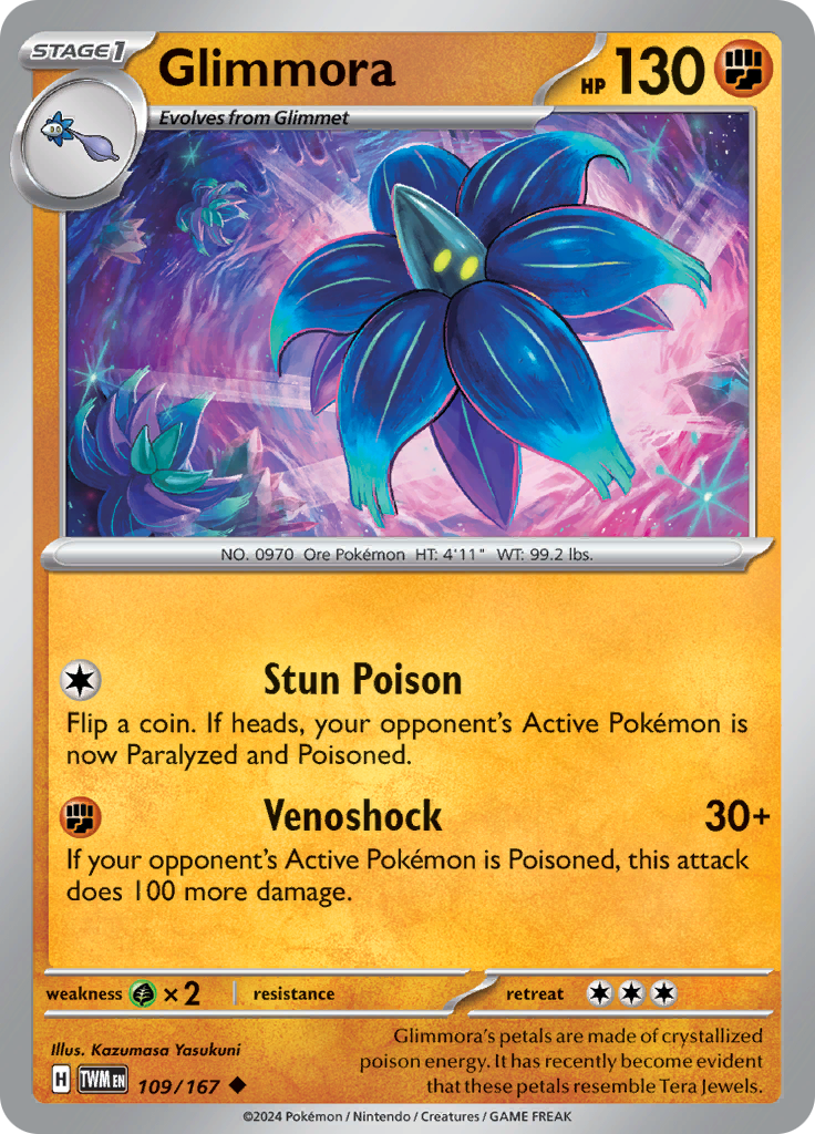 Pokemon TCG Scarlet & Violet expansion Twilight Masquerades. Glimmora uncommon card.