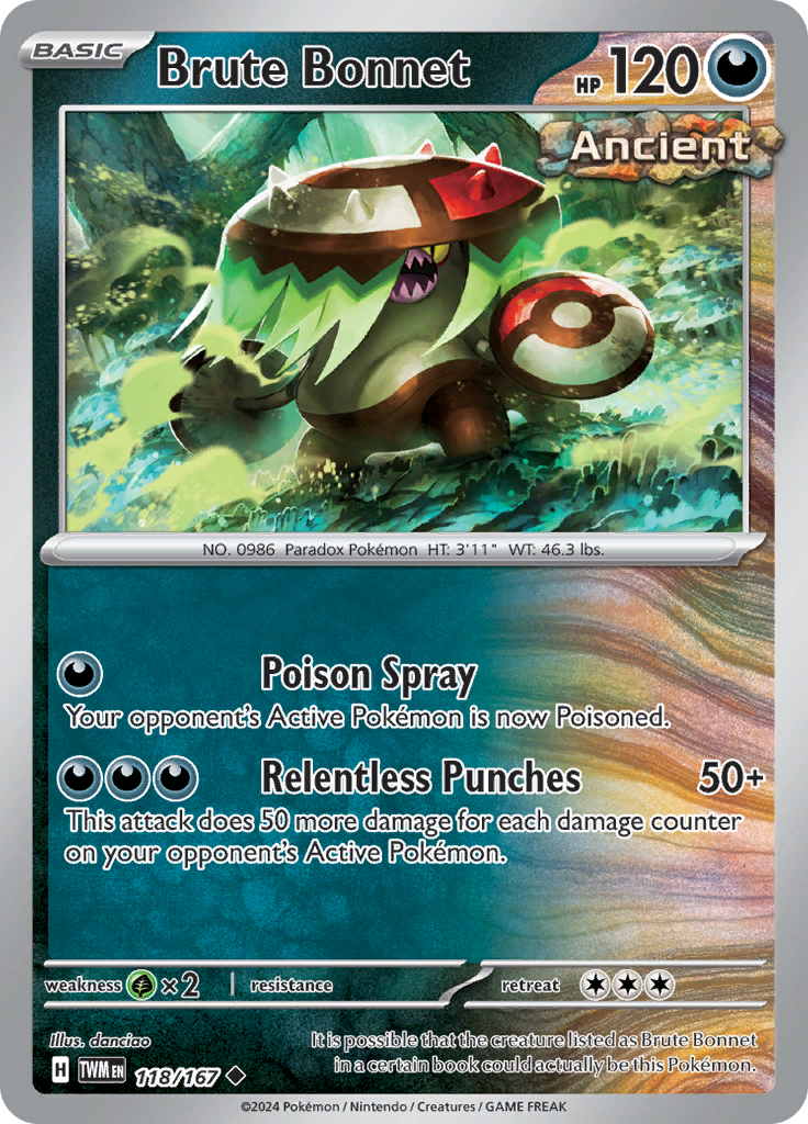 Pokemon TCG Scarlet & Violet expansion Twilight Masquerades. Brute Bonnet uncommon card.