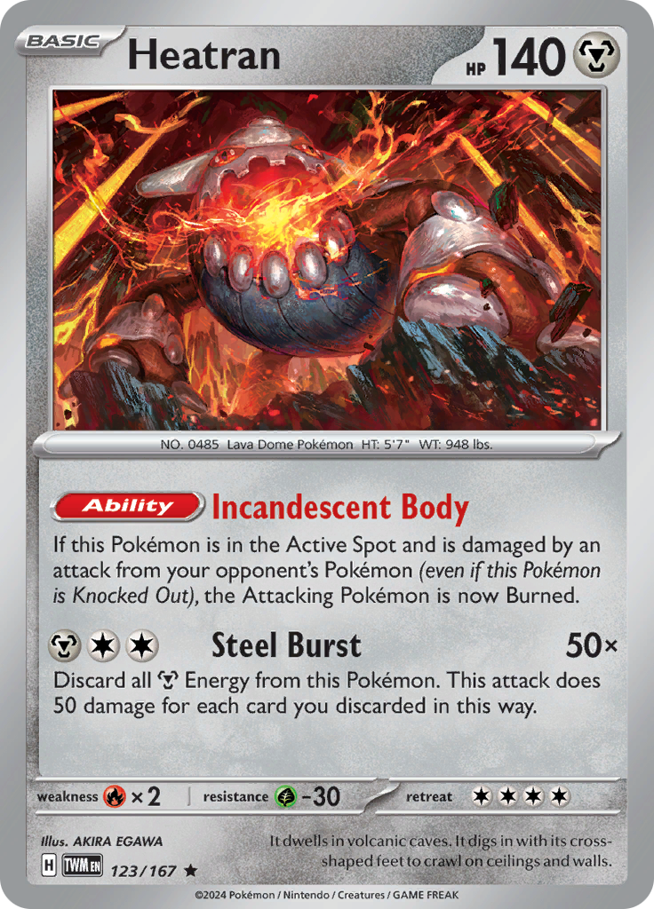 Pokemon TCG Scarlet & Violet expansion Twilight Masquerades. Heatran rare card.