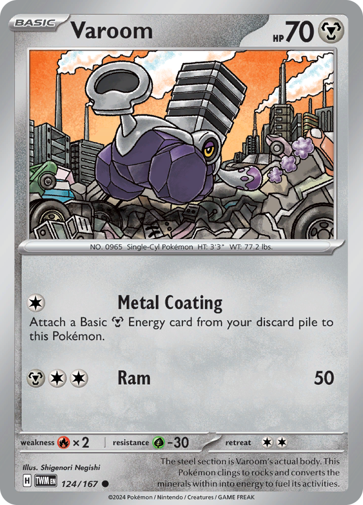 Pokemon TCG Scarlet & Violet expansion Twilight Masquerades. Varoom common card.