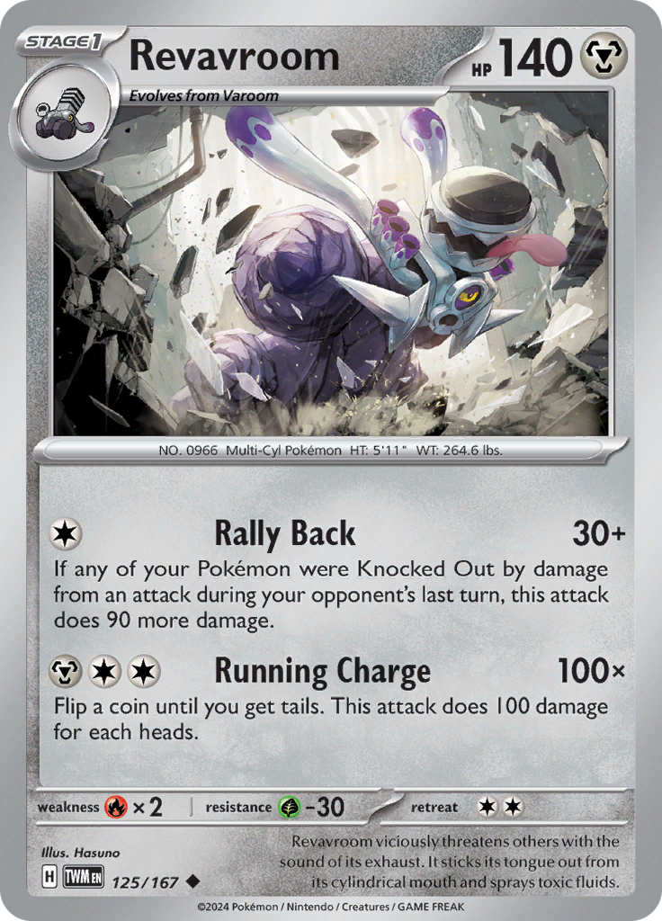 Pokemon TCG Scarlet & Violet expansion Twilight Masquerades. Revavroom uncommon card.