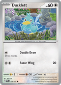 Pokemon TCG Scarlet & Violet expansion Twilight Masquerades. Ducklett common card.