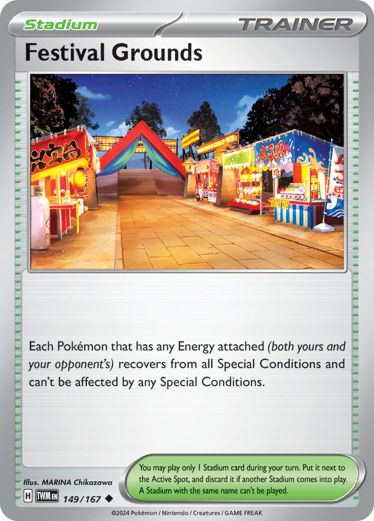 Pokemon TCG Scarlet & Violet expansion Twilight Masquerades. Festival Grounds uncommon card.