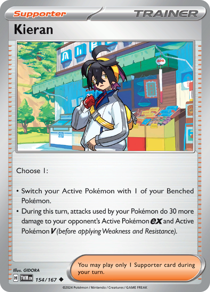 Pokemon TCG Scarlet & Violet expansion Twilight Masquerades. Kieran uncommon card.