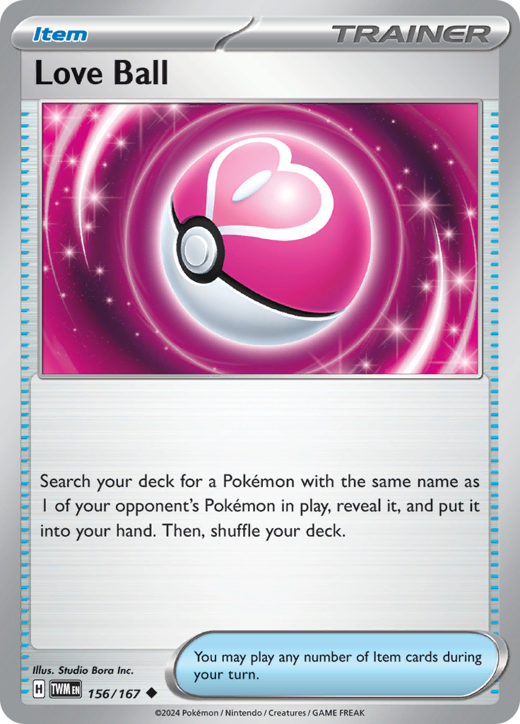Pokemon TCG Scarlet & Violet expansion Twilight Masquerades. Love Ball uncommon card.