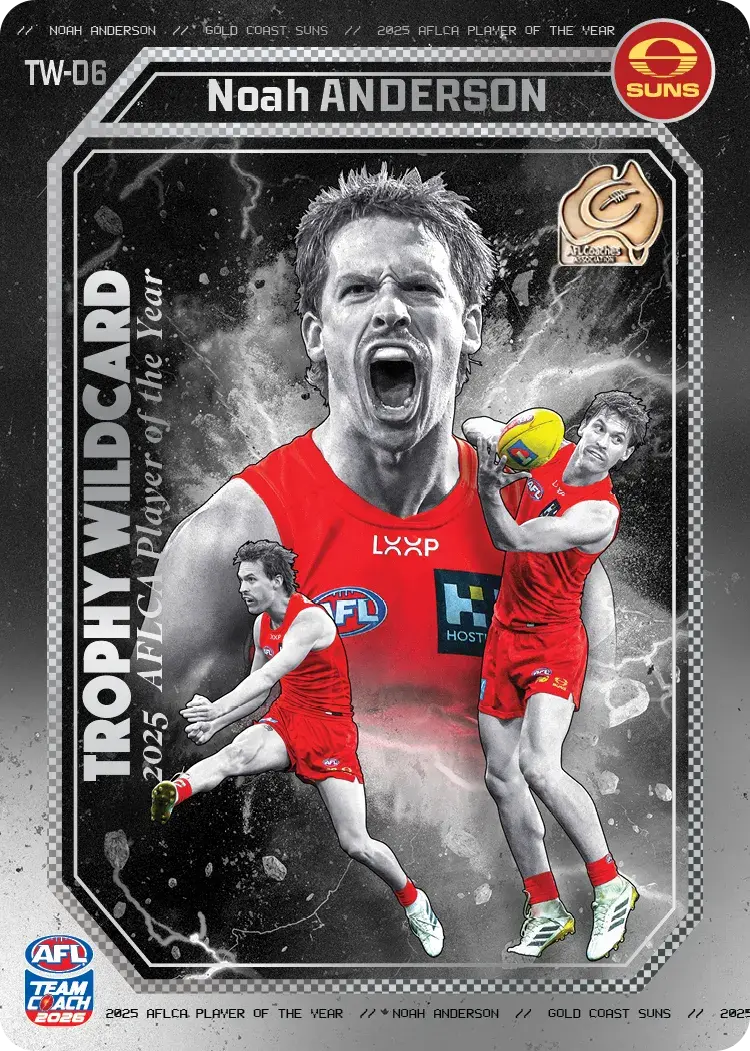 Teamcoach 2026 Trophy Wildcards Silver TW-06 AFLCA Player Of The Year Noah Anderson - Gold Coast Suns