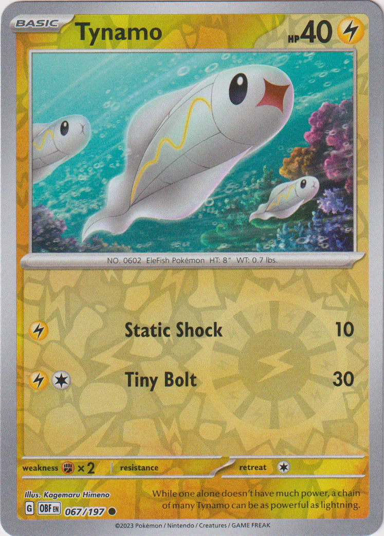 Pokemon TCG -Obsidian Flames -#67 -Tynamo -Common -Reverse Holo