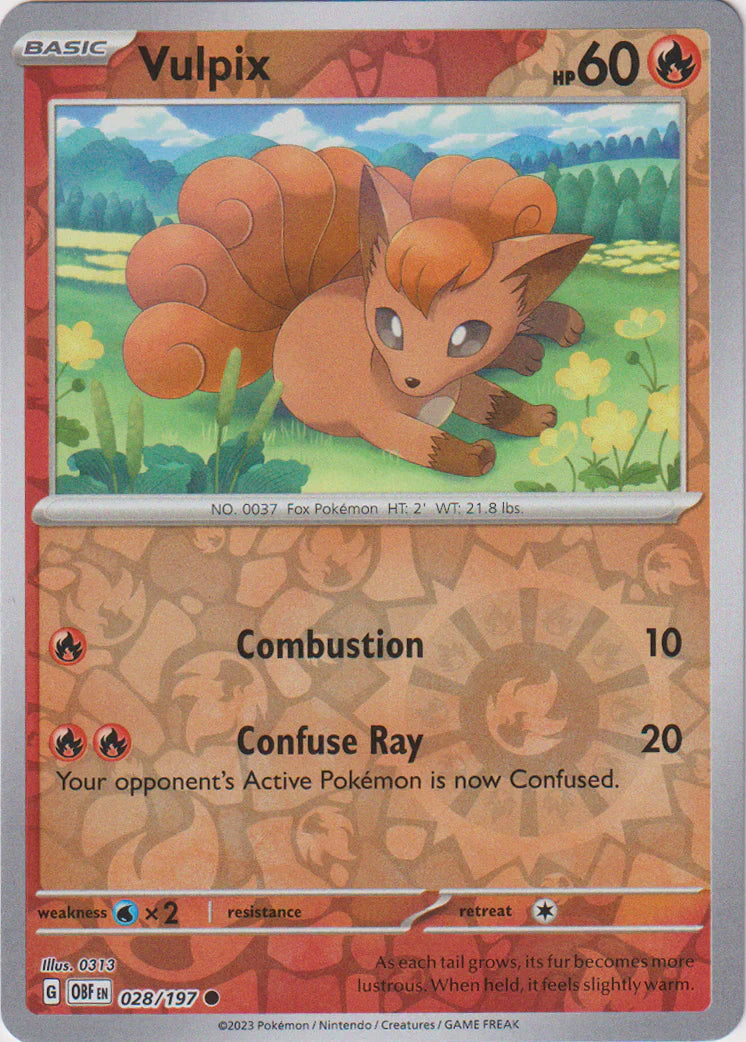 Pokemon TCG -Obsidian Flames -#28 -Vulpix -Common -Reverse Holo