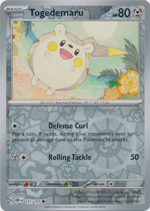 Pokemon TCG -Obsidian Flames -#151 -Togedemaru -Common -Reverse Holo