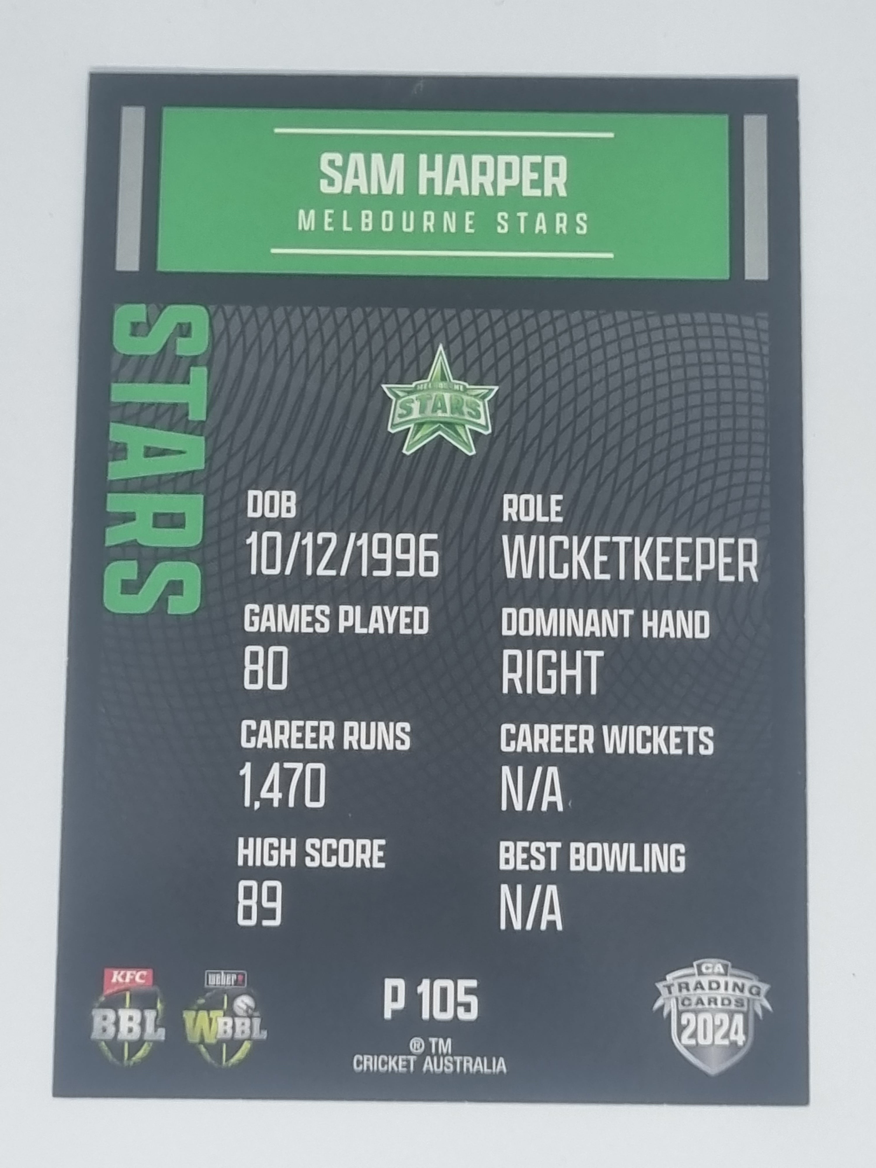2024-25 LUXE Cricket Traders - Parallel - #P105 - Sam Harper - Stars