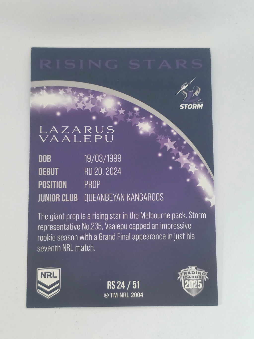 NRL 2025 Traders | Rising Stars | #RS24 | Lazarus Vaalepu | Storm