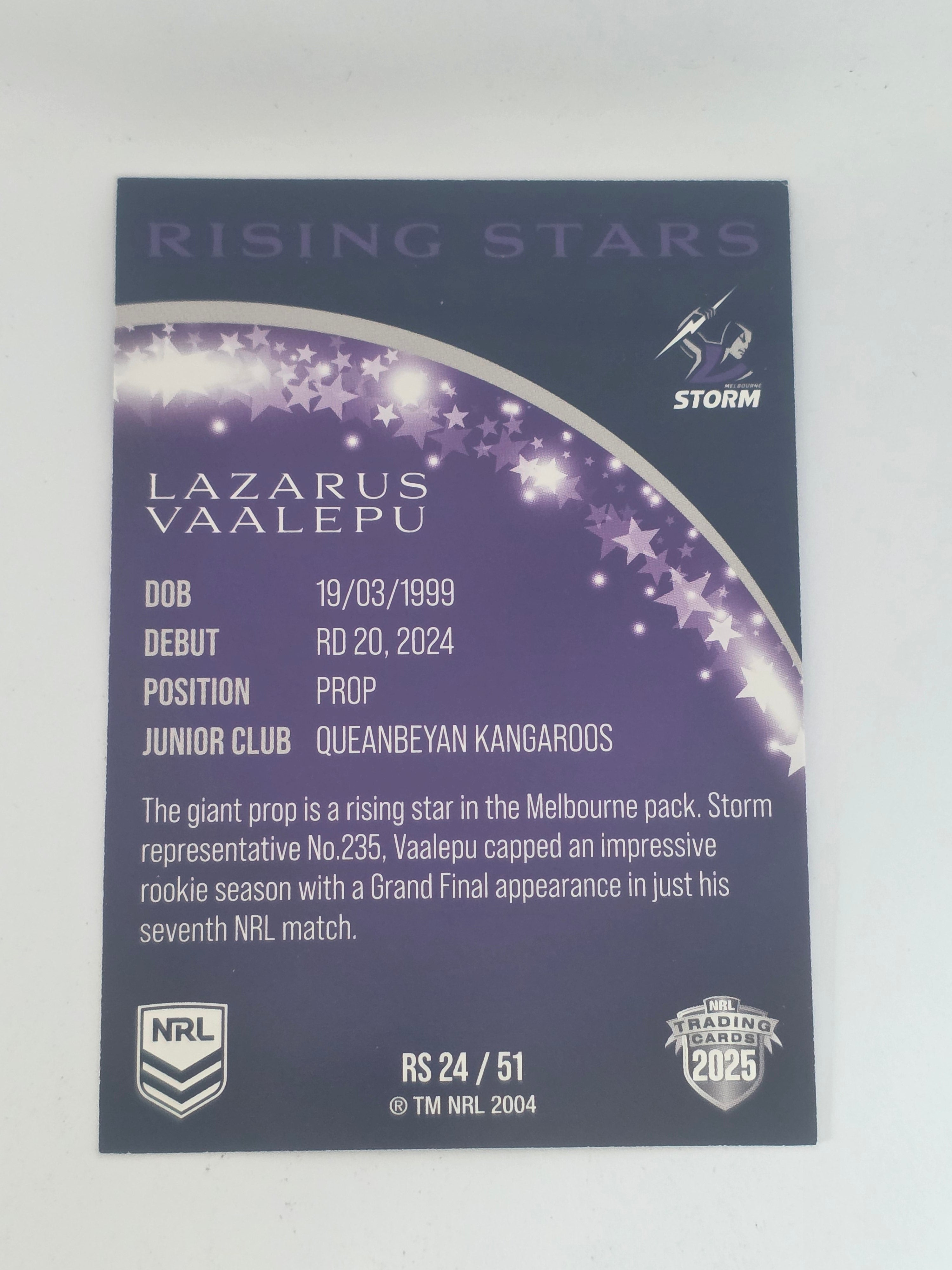 NRL 2025 Traders | Rising Stars | #RS24 | Lazarus Vaalepu | Storm