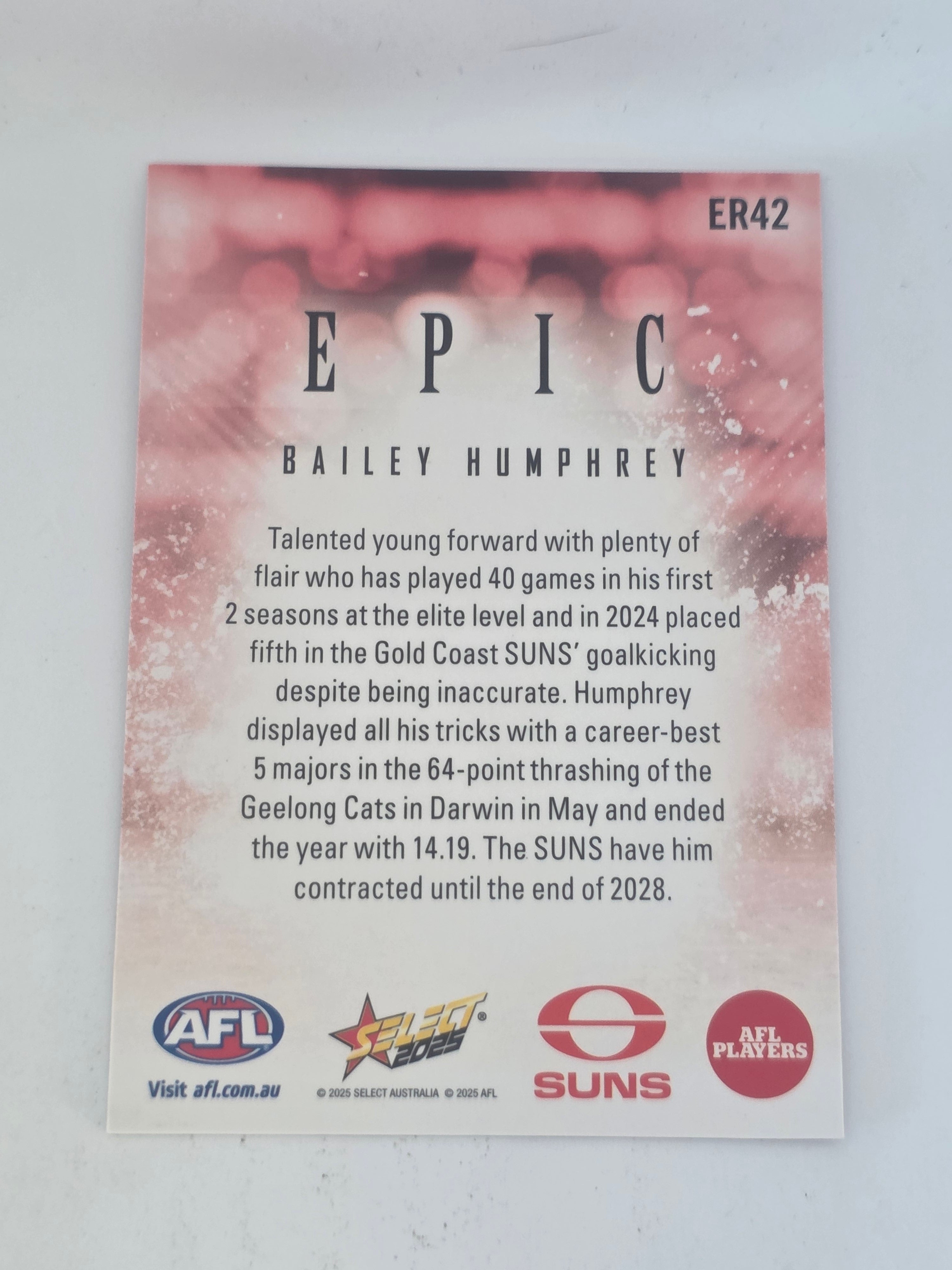AFL Footy Stars 2025 | Epic Red | #ER42 | B. Humphrey | Gold Coast Suns