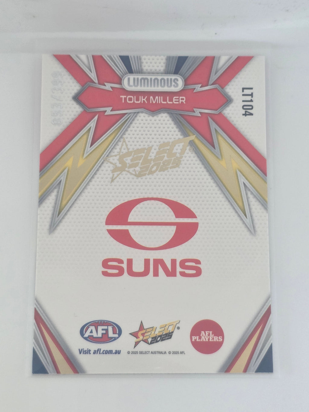 AFL Footy Stars 2025 Luminous Thunderbolt Gold #LT104 T. Miller Suns #053/399