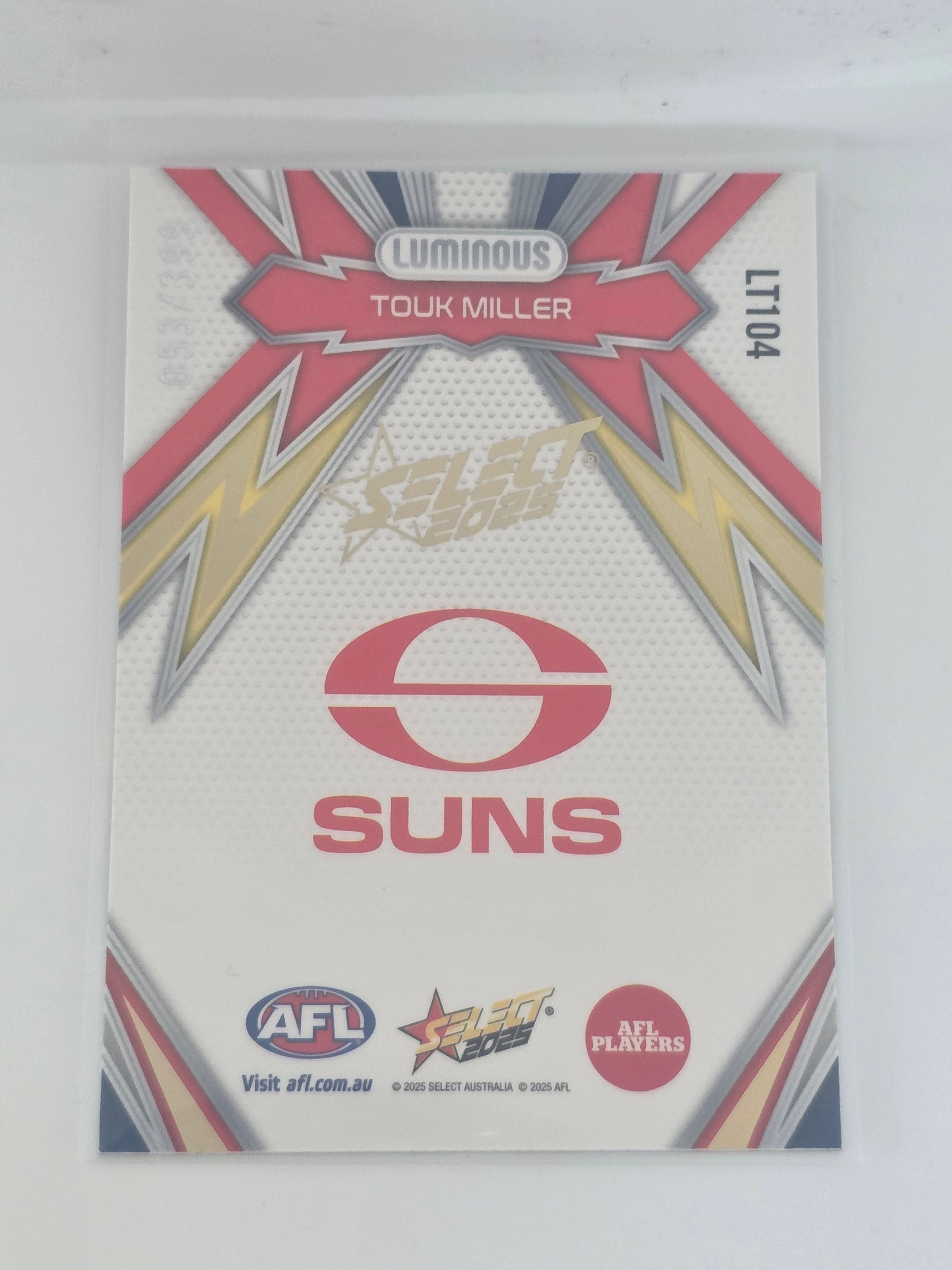 AFL Footy Stars 2025 Luminous Thunderbolt Gold #LT104 T. Miller Suns #053/399