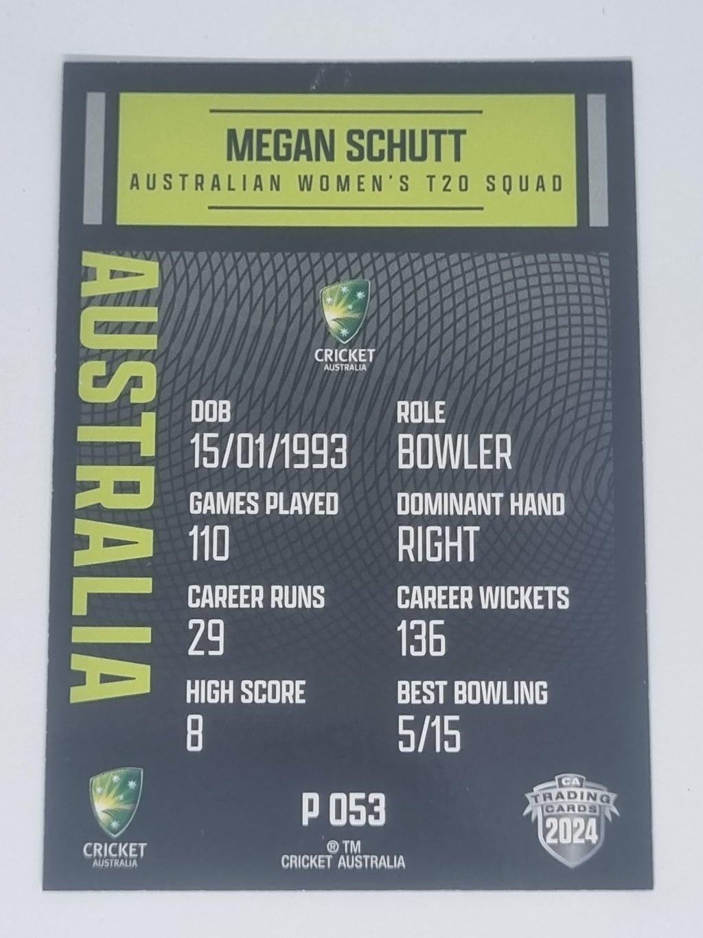 2024-25 LUXE Cricket Traders - Parallel - #P053 - Megan Schutt - Aust T20