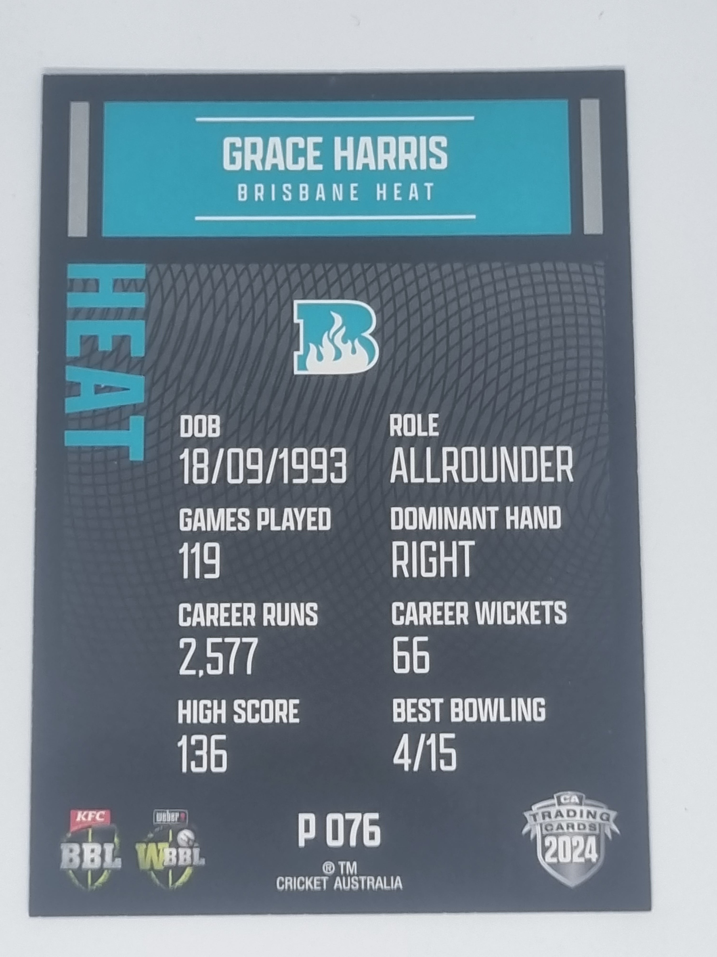 2024-25 LUXE Cricket Traders - Parallel - #P076 - Grace Harris - Heat