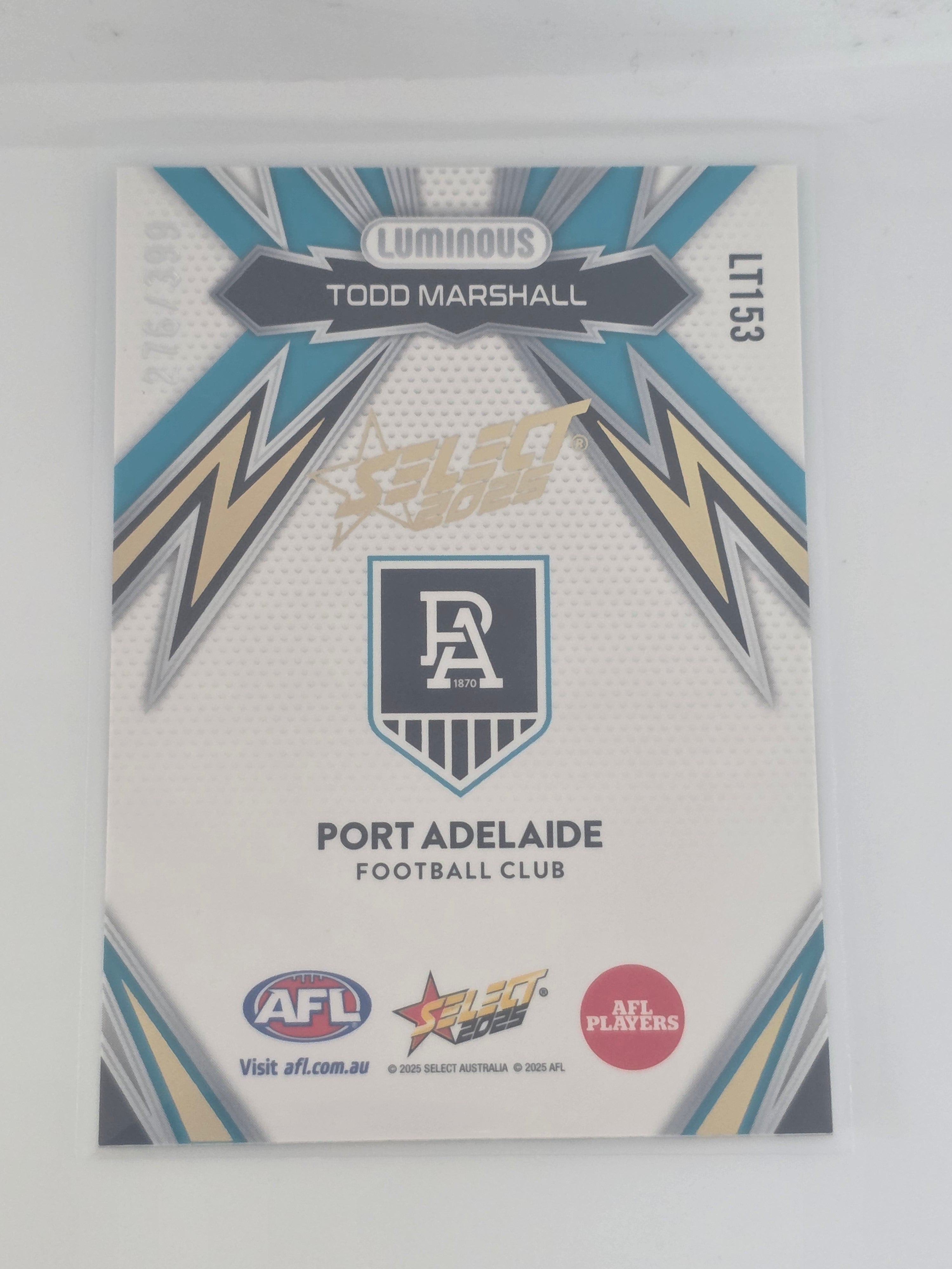 AFL Footy Stars 2025 Luminous Thunderbolt Gold #LT153 T. Marshall Port Adelaide #276/399