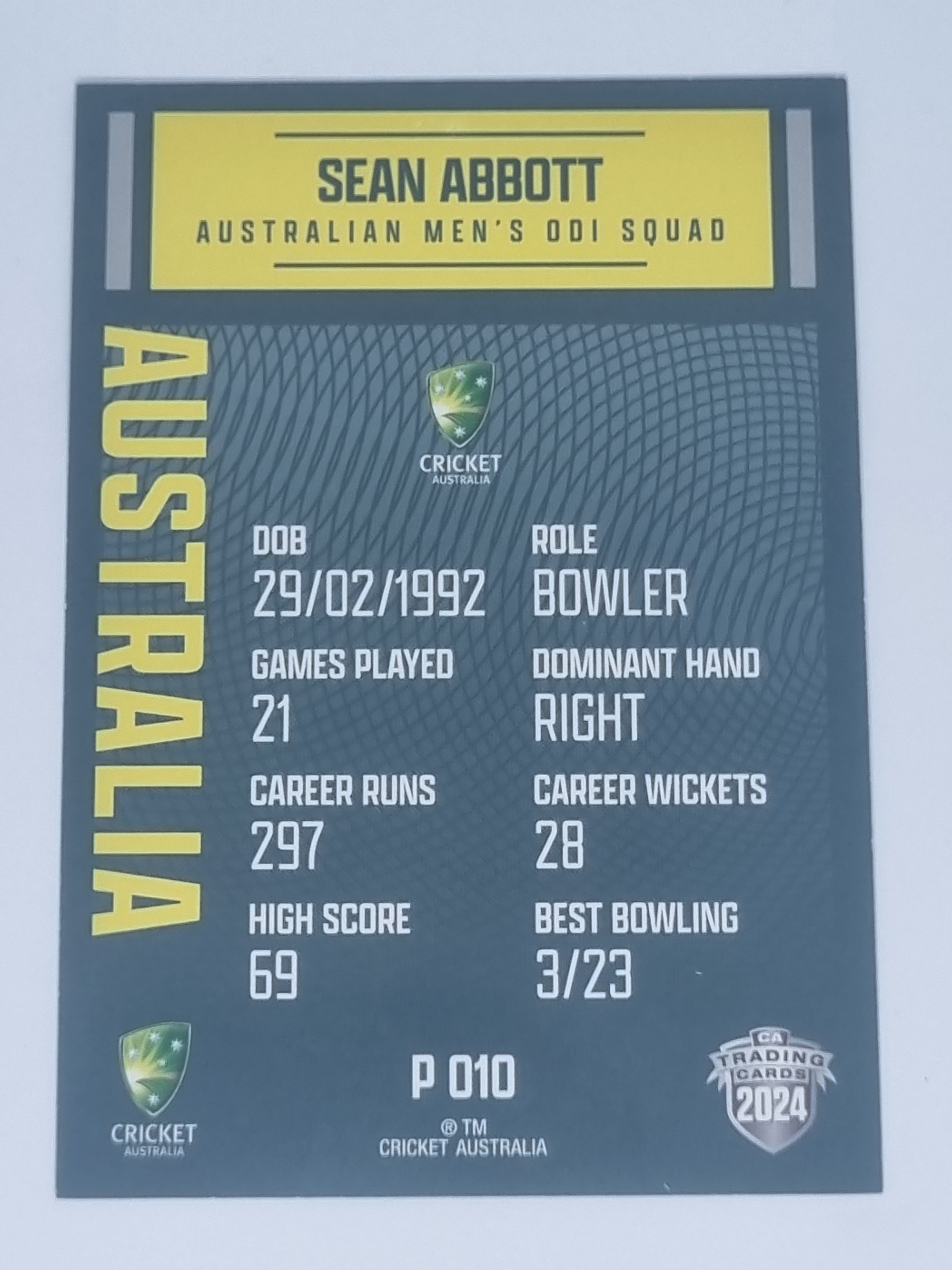 2024-25 LUXE Cricket Traders - Parallel - #P010 - Sean Abbott - Aust ODI