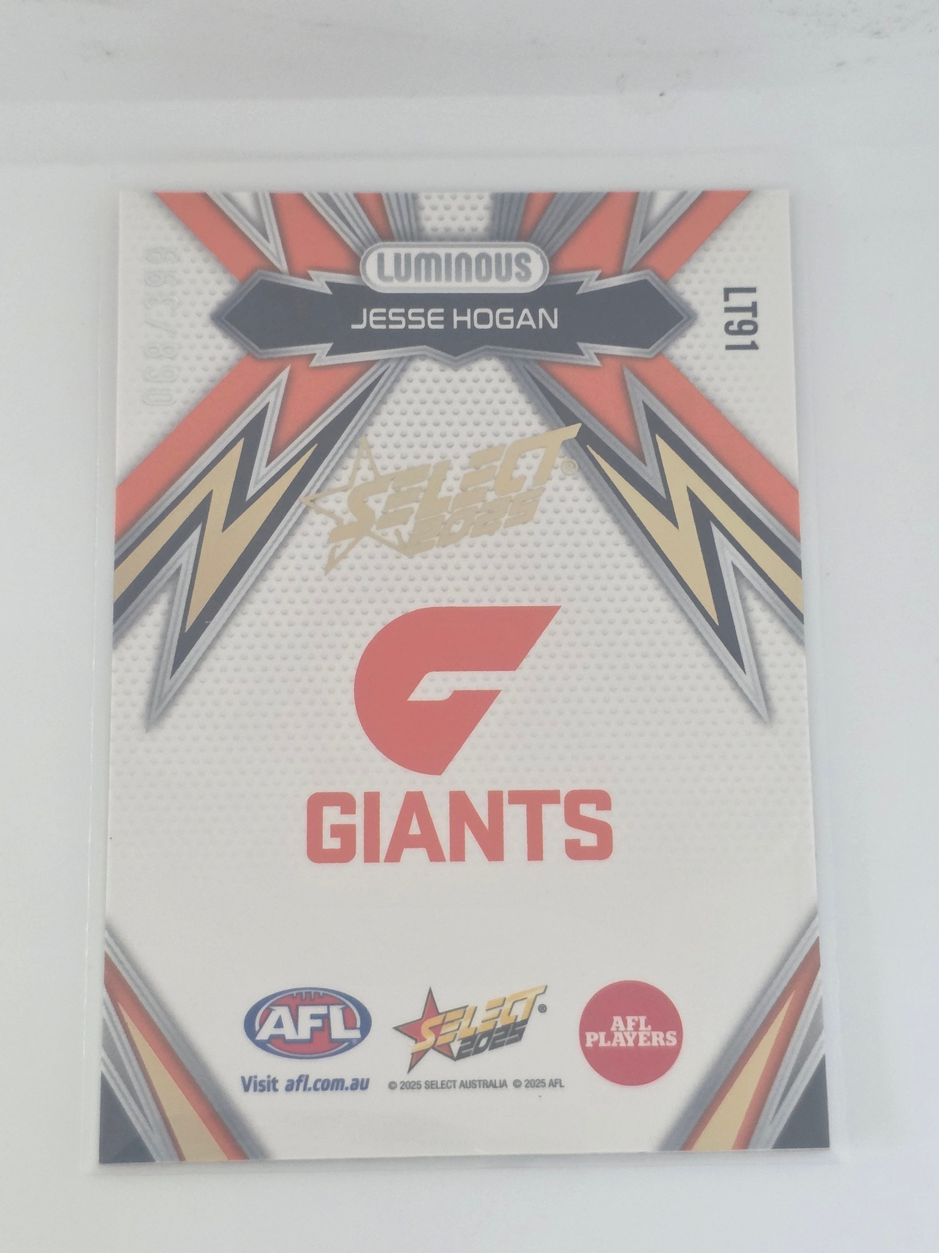 AFL Footy Stars 2025 Luminous Thunderbolt Gold #LT91 J. Hogan GWS #068/399