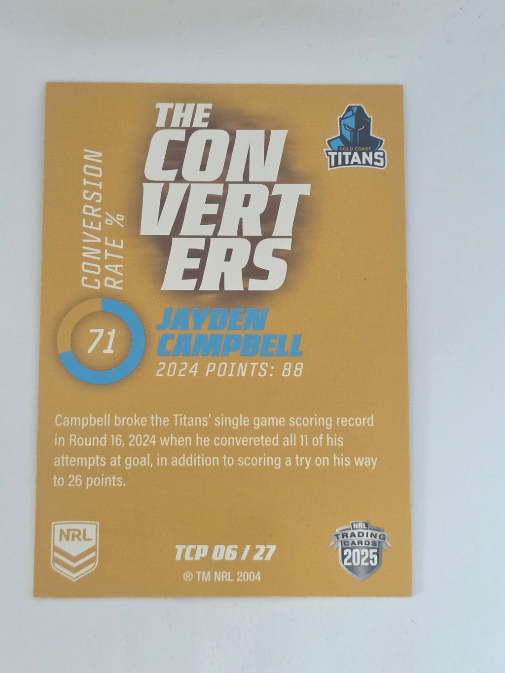 NRL 2025 Traders Titanium| Converters Parallel #TCP6 | Jayden Campbell | Titans