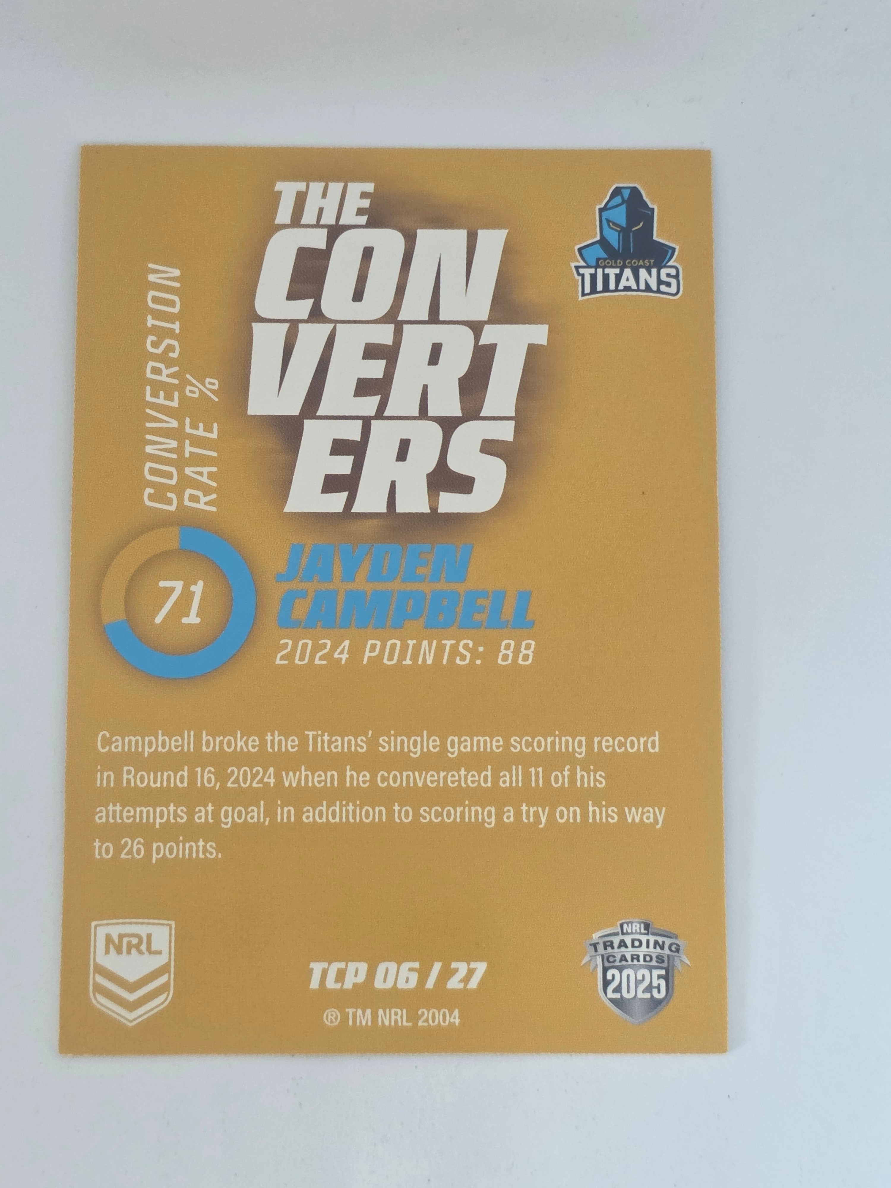 NRL 2025 Traders Titanium| Converters Parallel #TCP6 | Jayden Campbell | Titans