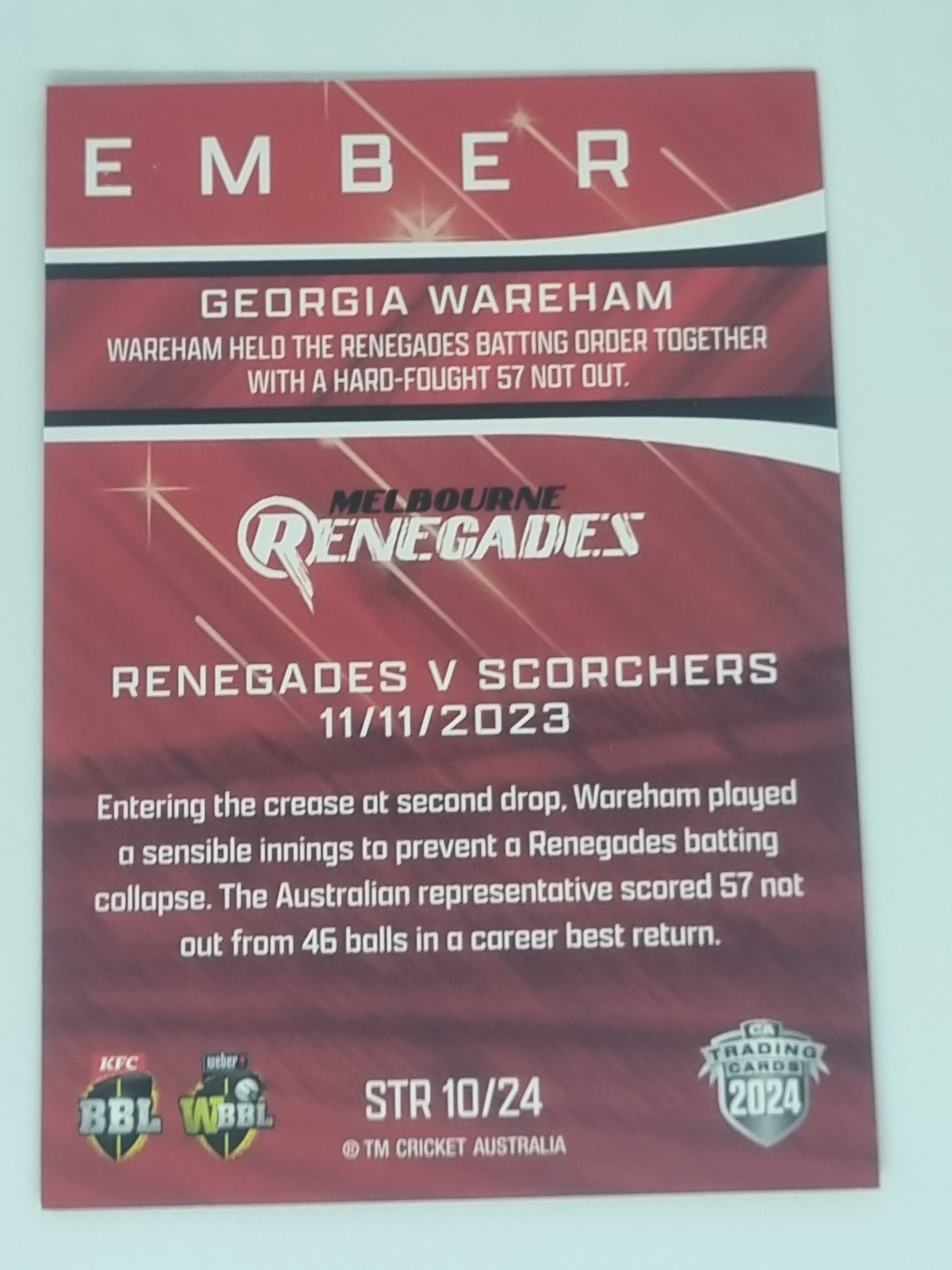 2024-25 LUXE Cricket - Season to Remember - #STR10 - Georgia Wareham - Renegades