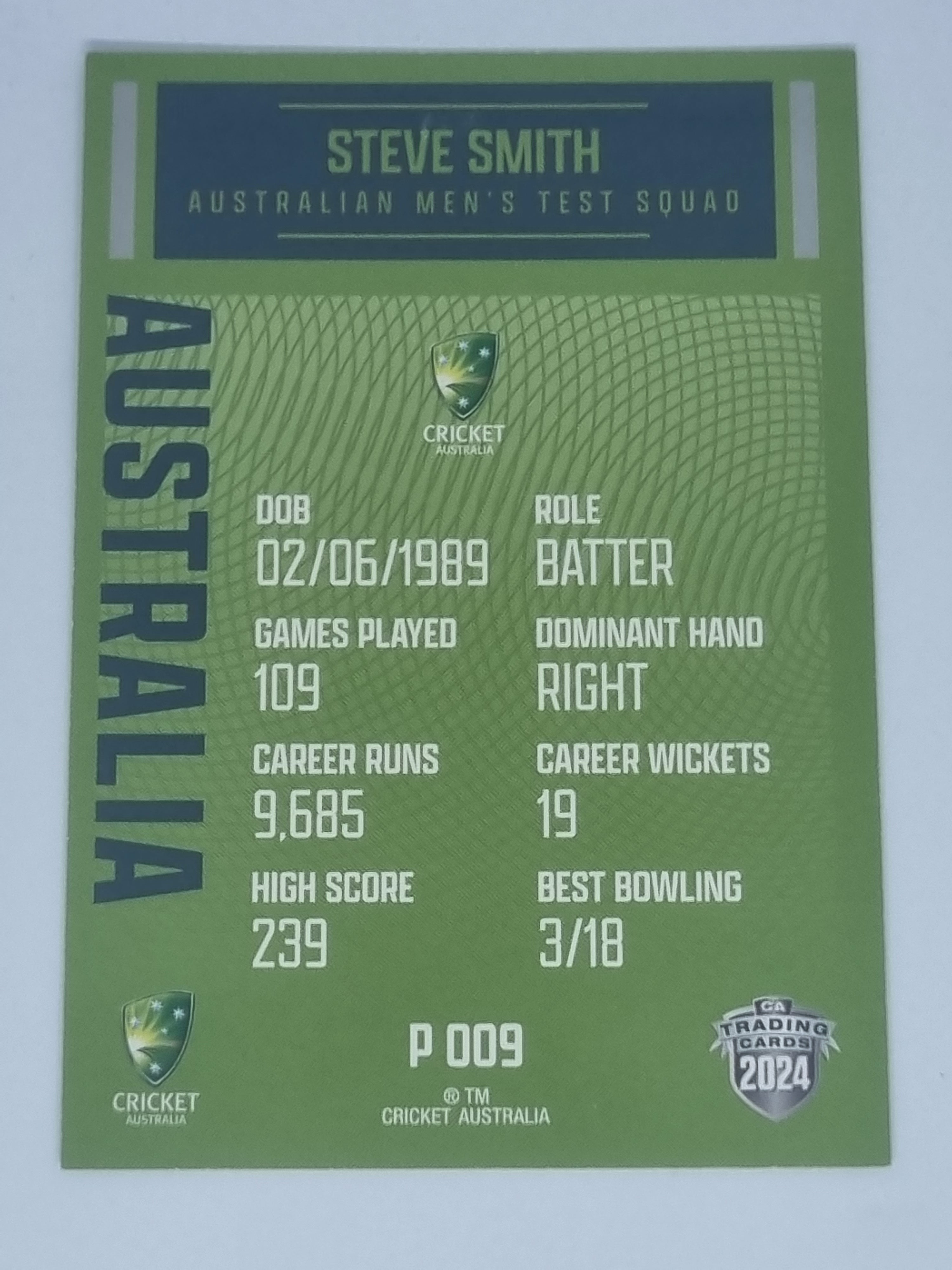 2024-25 LUXE Cricket Traders - Parallel - #P009 - Steve Smith - Aust Test
