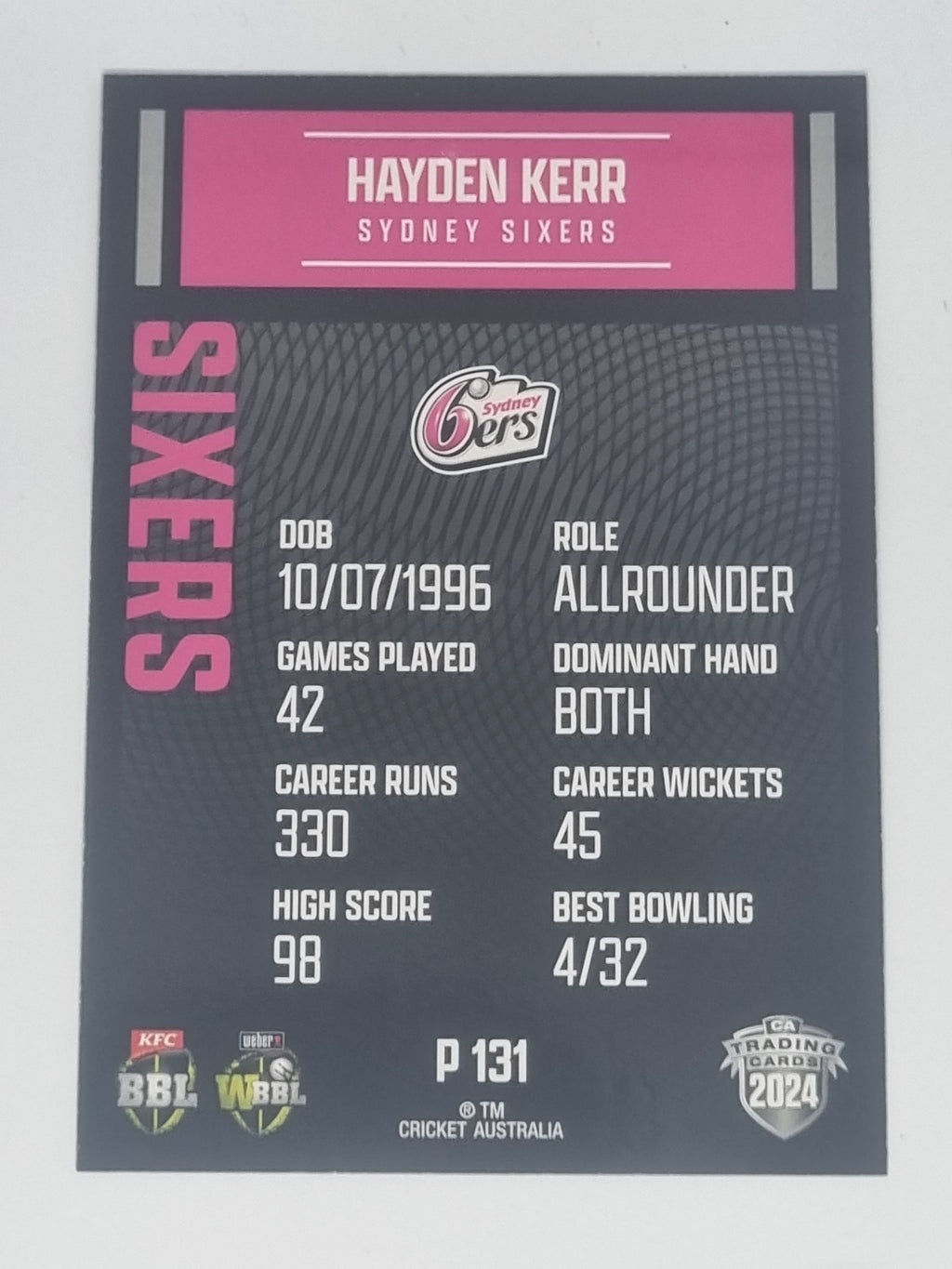 2024-25 LUXE Cricket Traders - Parallel - #P131 - Hayden Kerr - Sixers