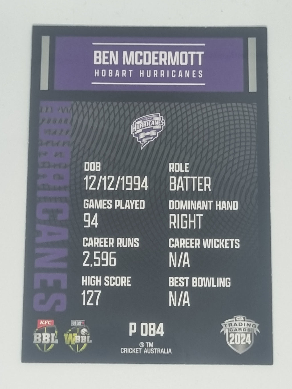2024-25 LUXE Cricket Traders - Parallel - #P084 - Ben McDermott - Hurricanes
