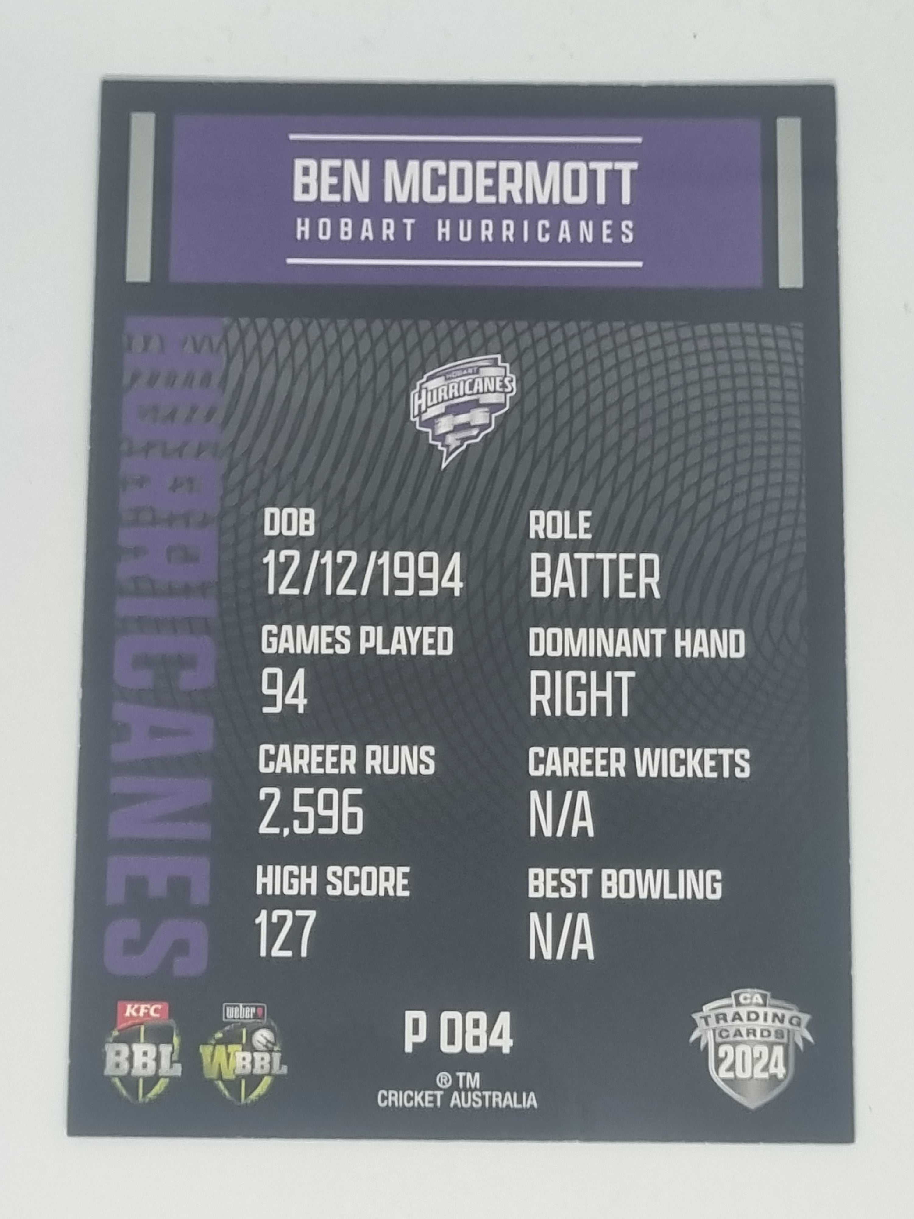 2024-25 LUXE Cricket Traders - Parallel - #P084 - Ben McDermott - Hurricanes