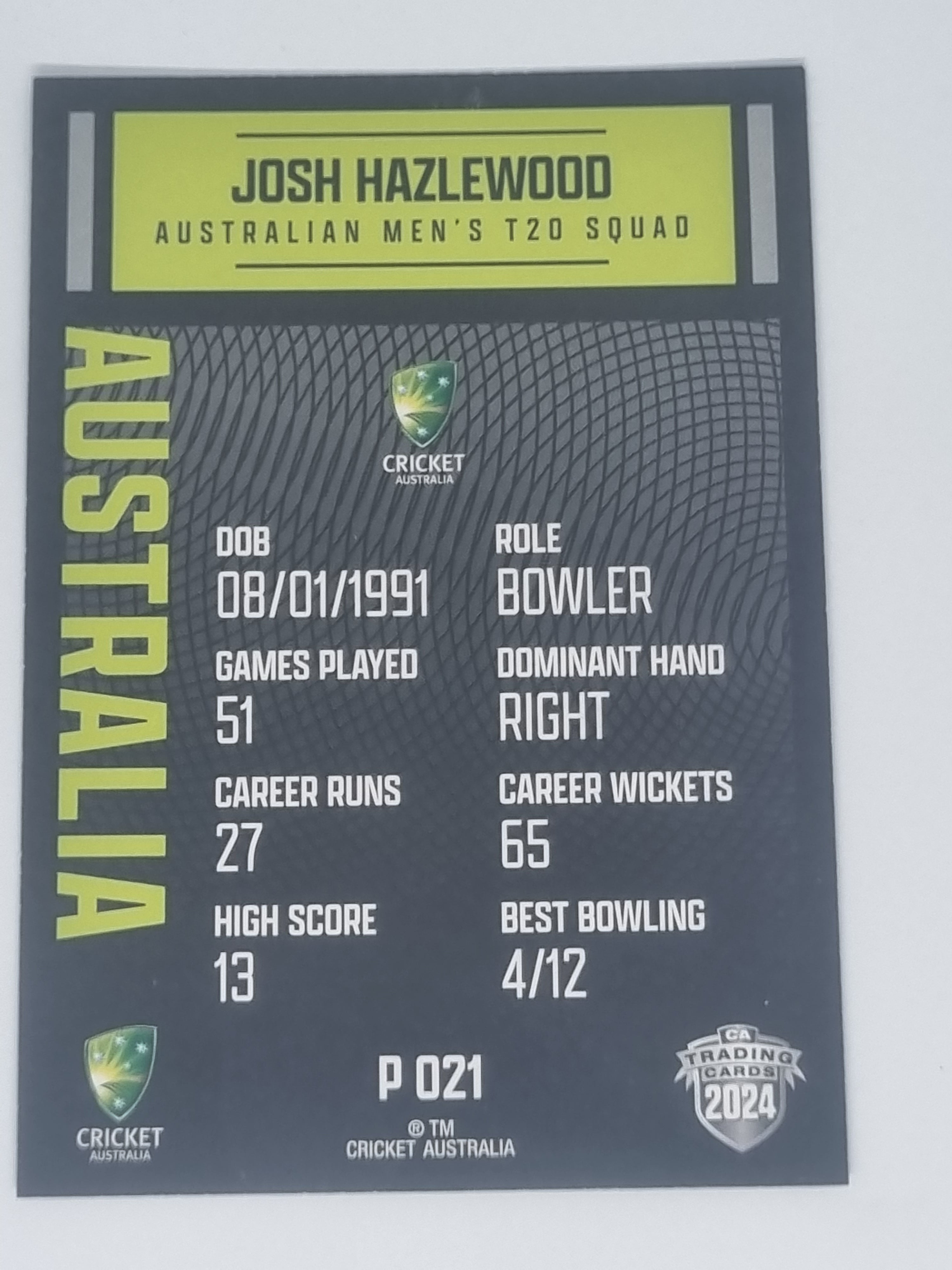 2024-25 LUXE Cricket Traders - Parallel - #P021 - Josh Hazelwood - Aust T20