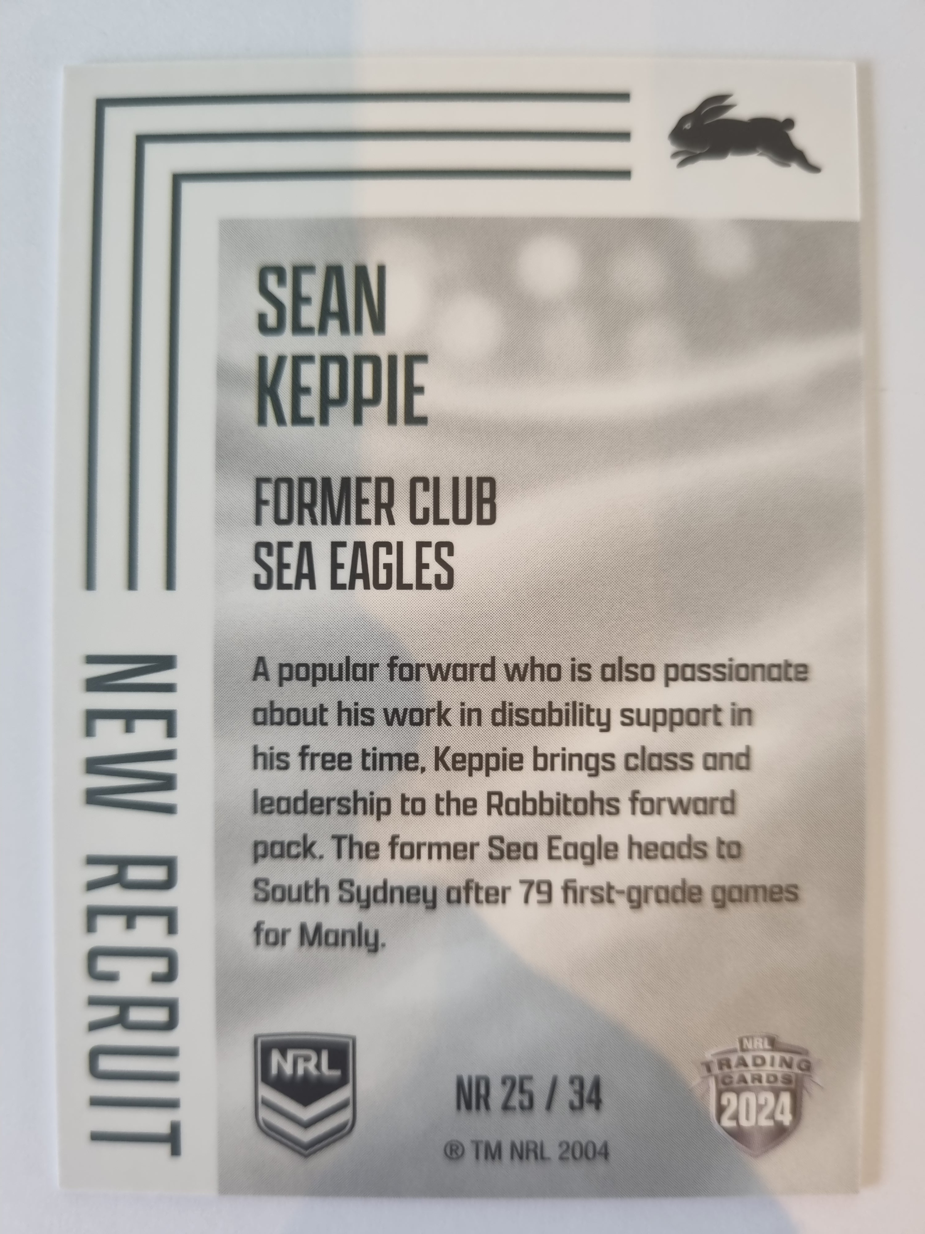 2024 Elite NRL - New Recruit - #NR25 - Sean Keppie - Rabbitohs