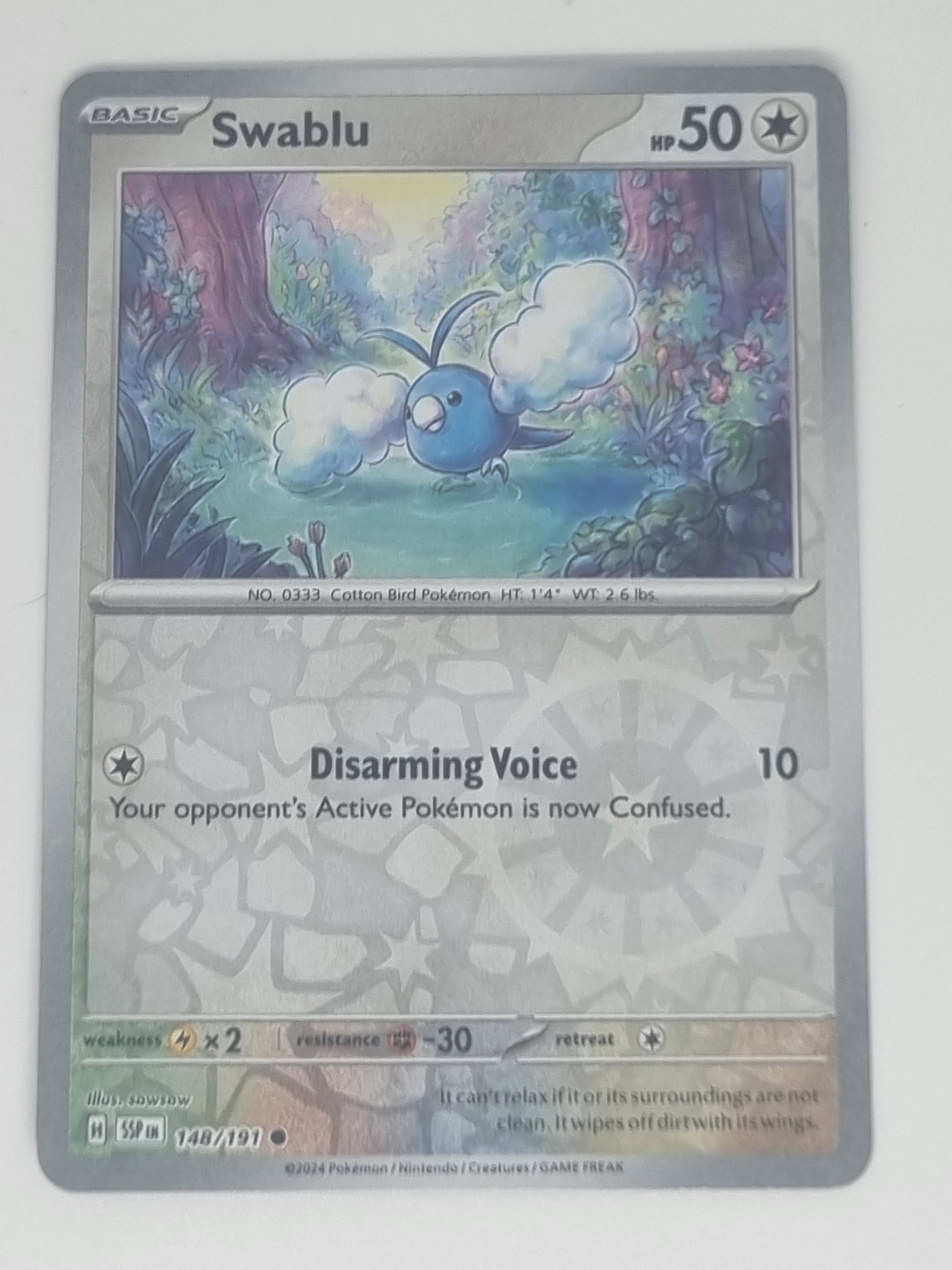 Pokemon TCG - Surging Sparks - #148/191 - Reverse Holo - Swablu - Common