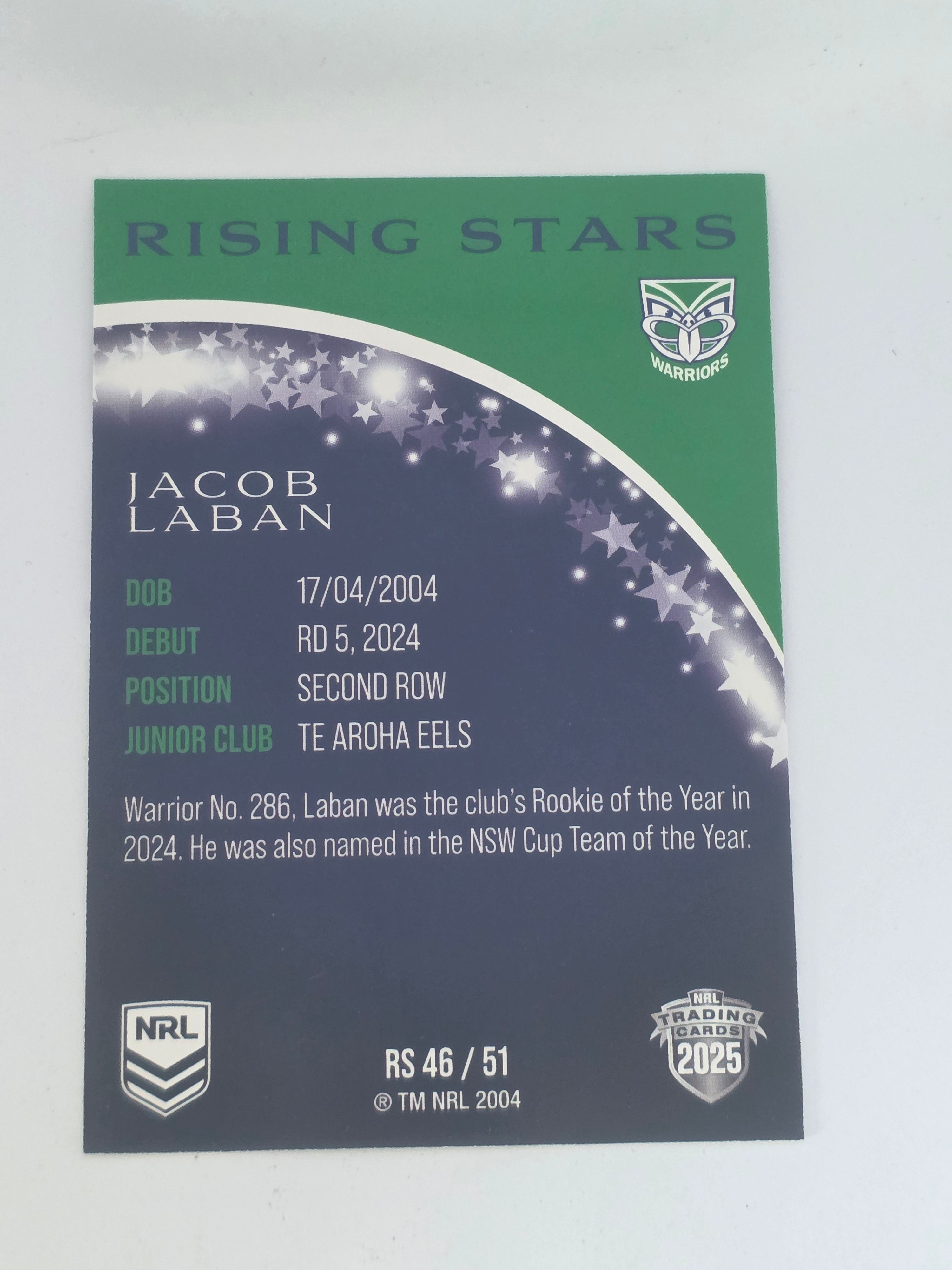 NRL 2025 Traders | Rising Stars | #RS46 | Jacob Laban | Warriors