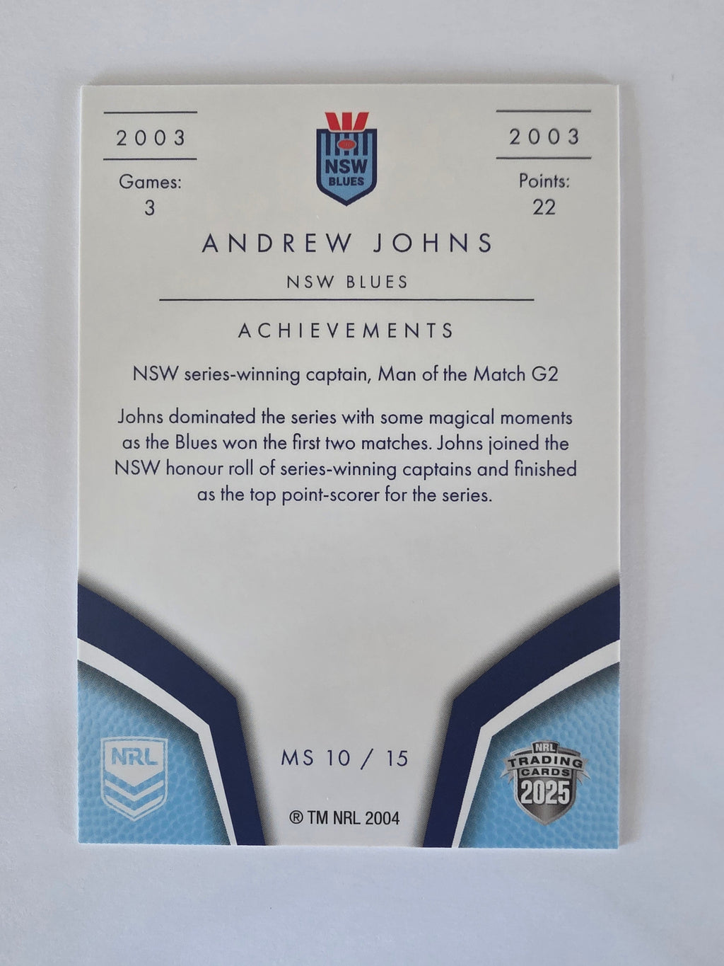 NRL 2025 Elite | Master Series Andrew Johns | #MS10 | NSW 03-03