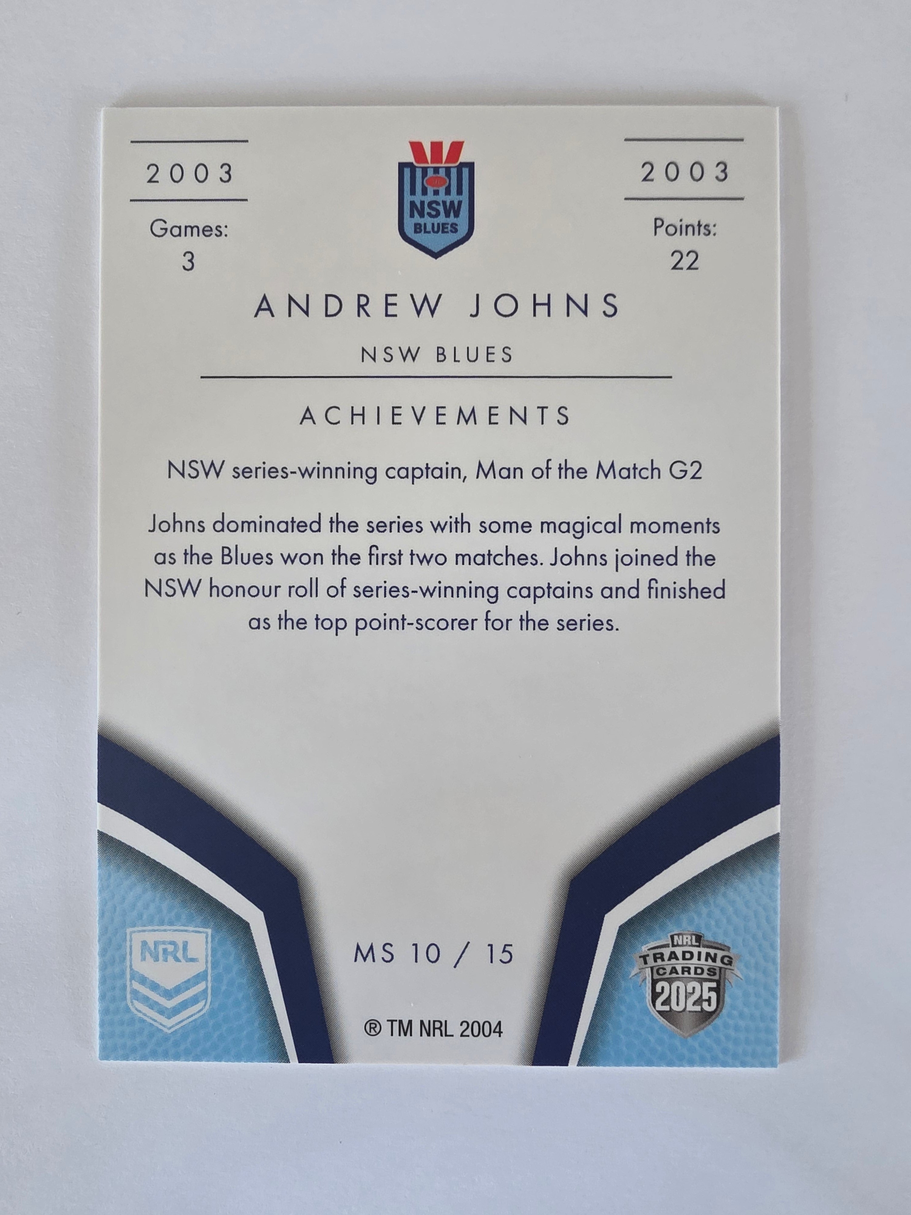NRL 2025 Elite | Master Series Andrew Johns | #MS10 | NSW 03-03
