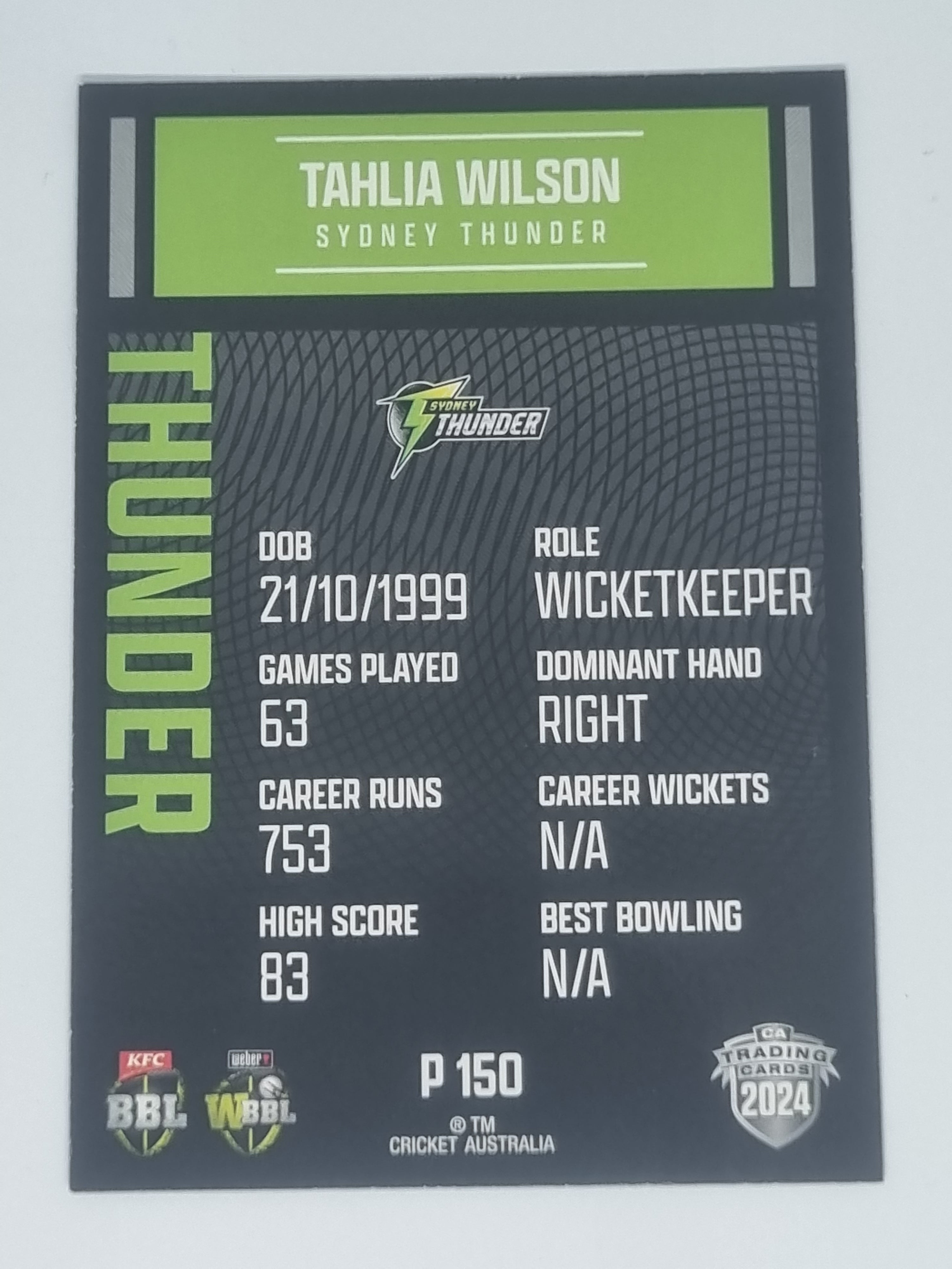 2024-25 LUXE Cricket Traders - Parallel - #P150 - Tahlia Wilson - Thunder