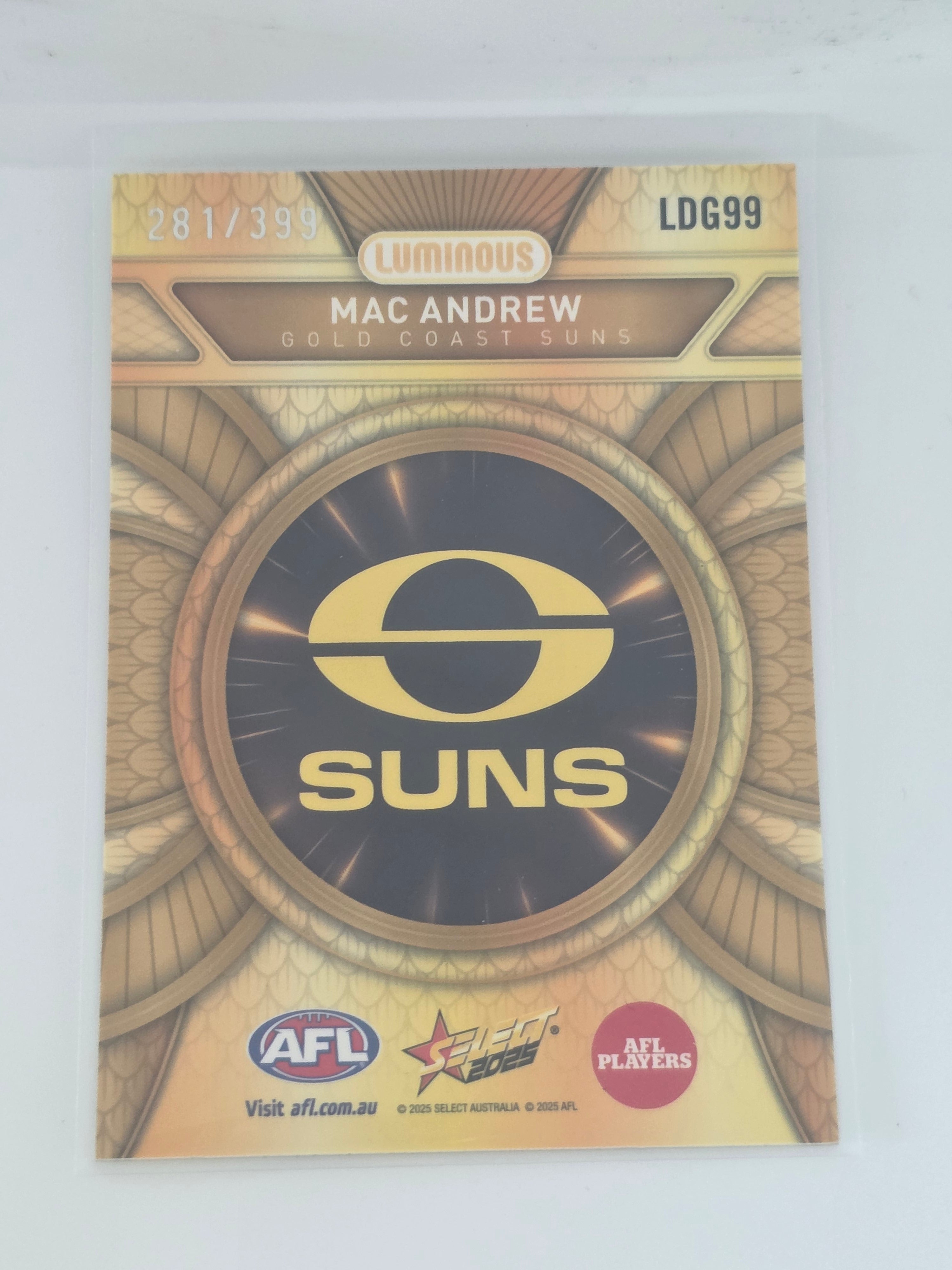 AFL Footy Stars 2025 Luminous Dragon Scales Gold #LDG99 M. ANDREW Suns #281/399