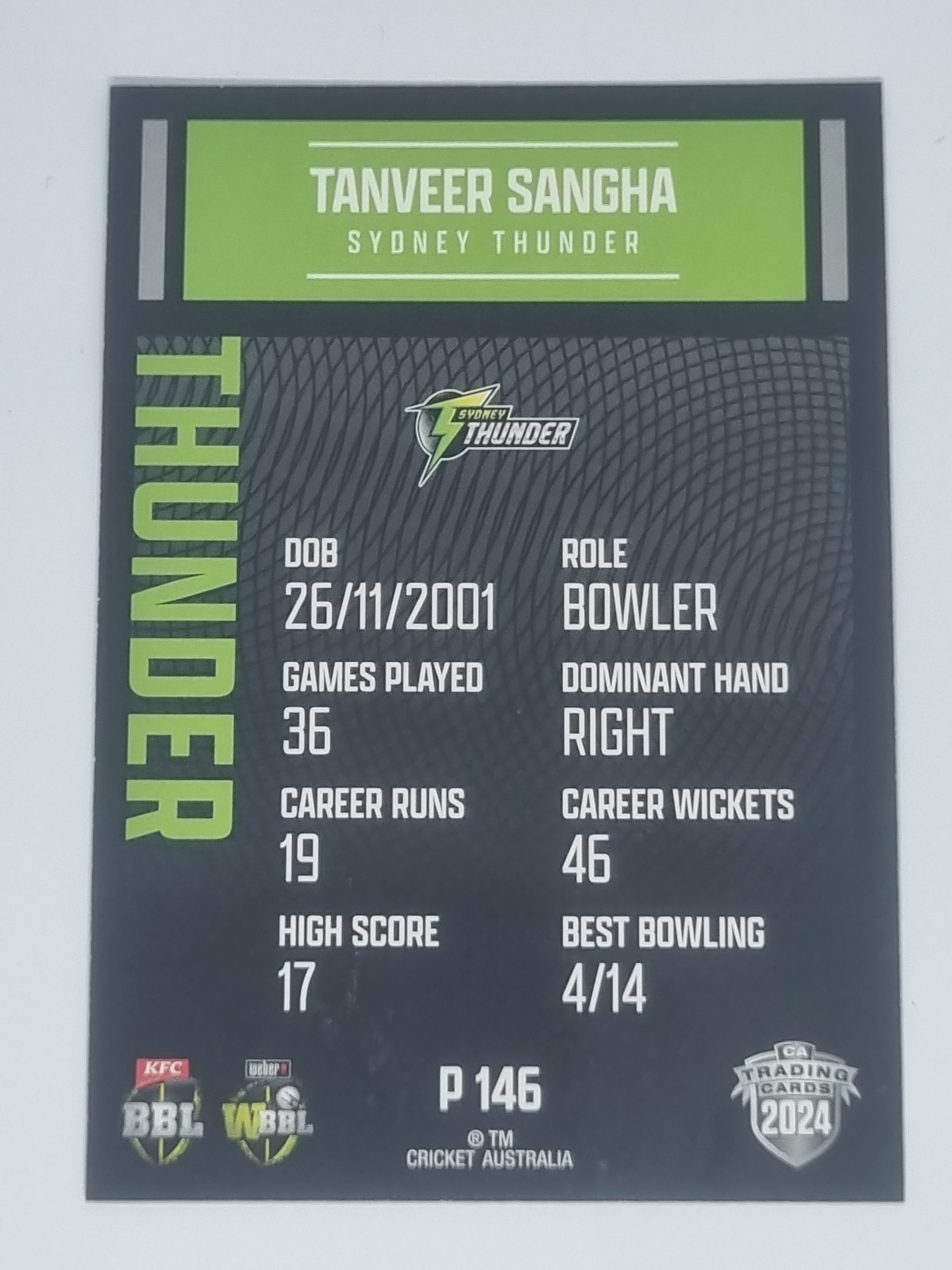 2024-25 LUXE Cricket Traders - Parallel - #P146 - Tanveer Sangha - Thunder