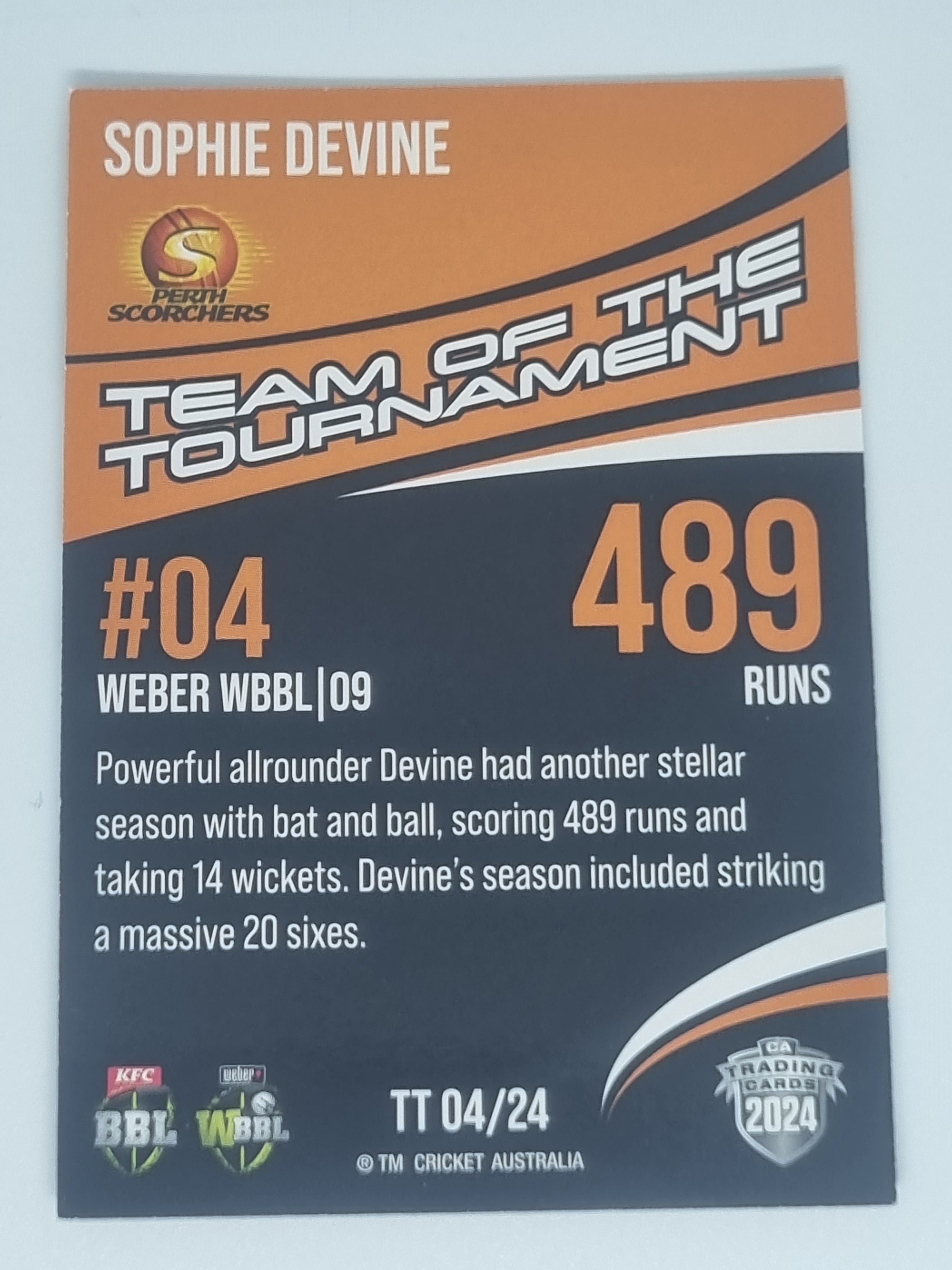 24-25 LUXE Cricket - 23/24 Team of the Tournament #TT04 Sophie Devine - Scorchers