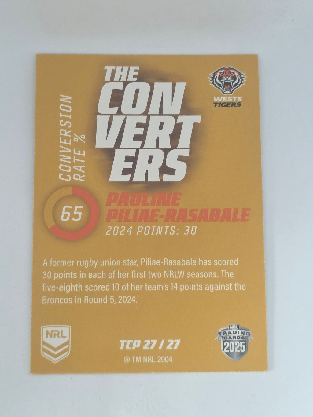 NRL 2025 Traders | Converters Parallel #TCP27 | Pauline Piliae-Rasabale | Tigers
