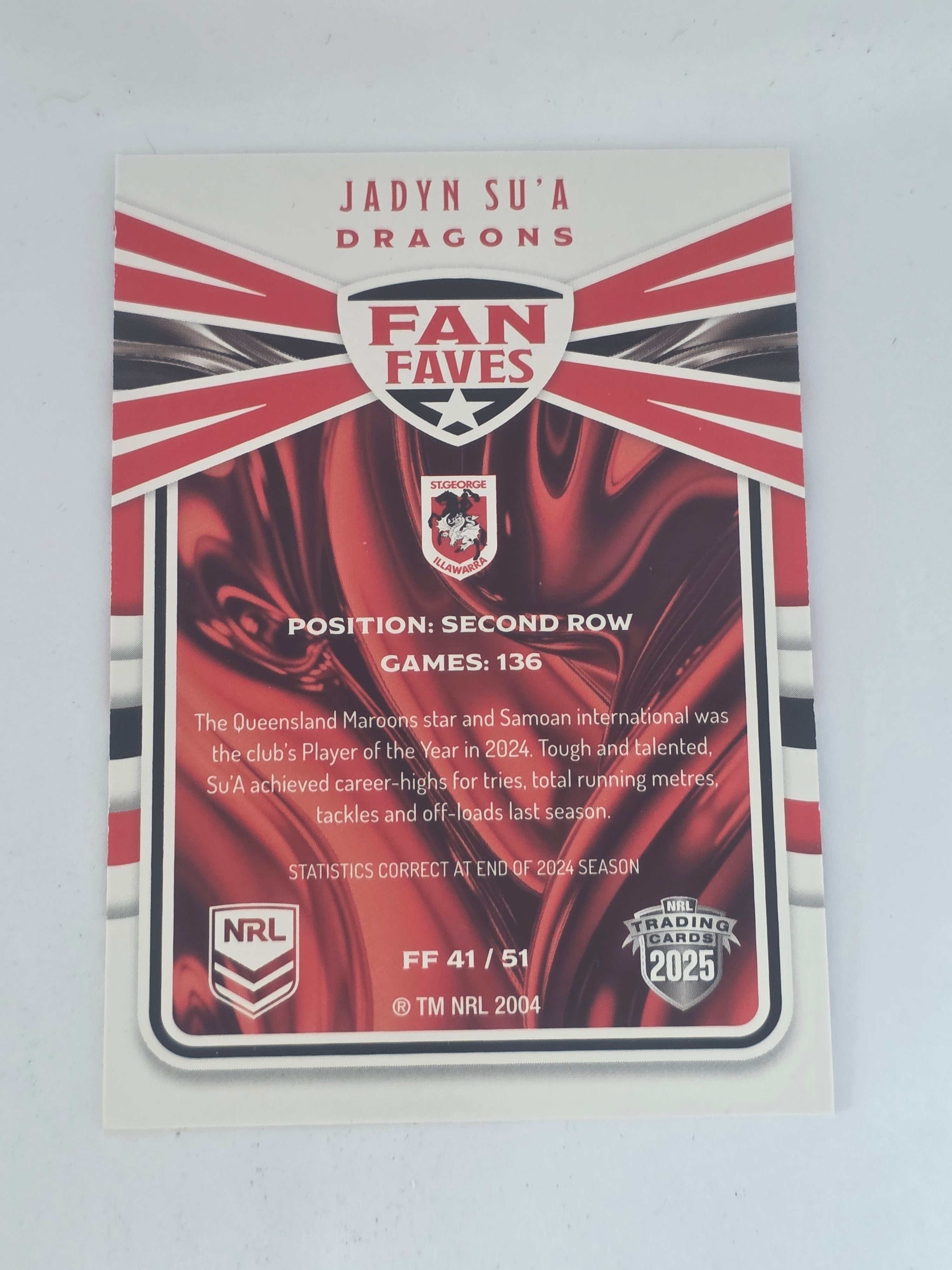 NRL 2025 Traders | Fan Favourites | #FF41 | Jadyn Su'a | Dragons