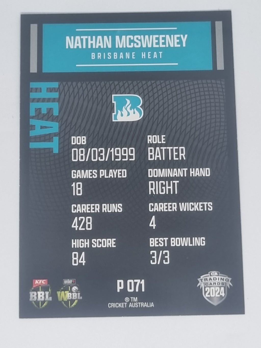 2024-25 LUXE Cricket Traders - Parallel - #P071 - Nathan McSweeney - Heat