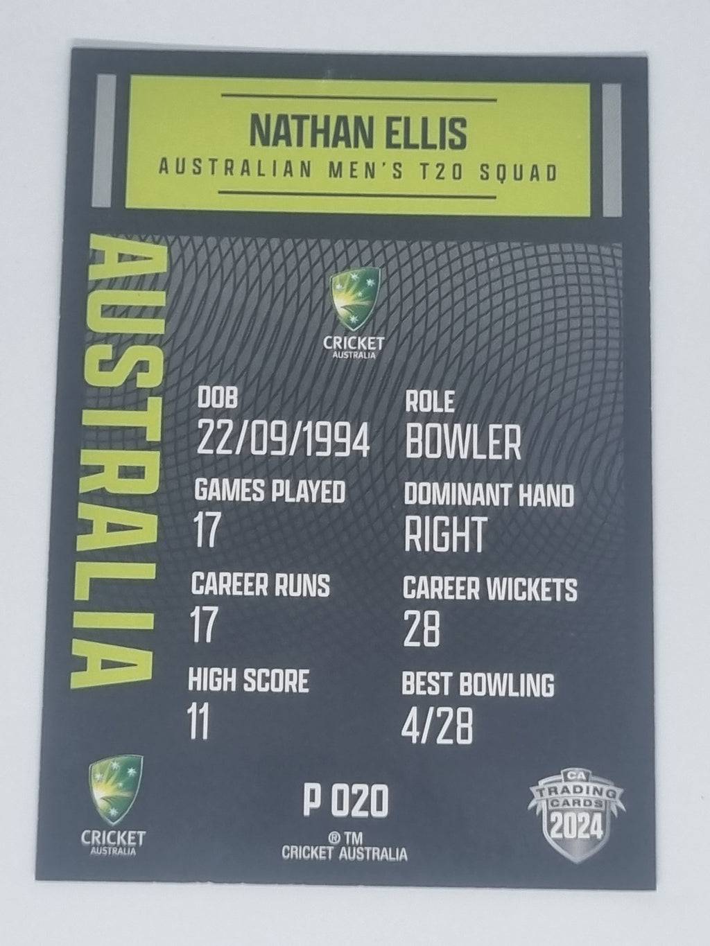 2024-25 LUXE Cricket Traders - Parallel - #P020 - Nathan Ellis - Aust T20