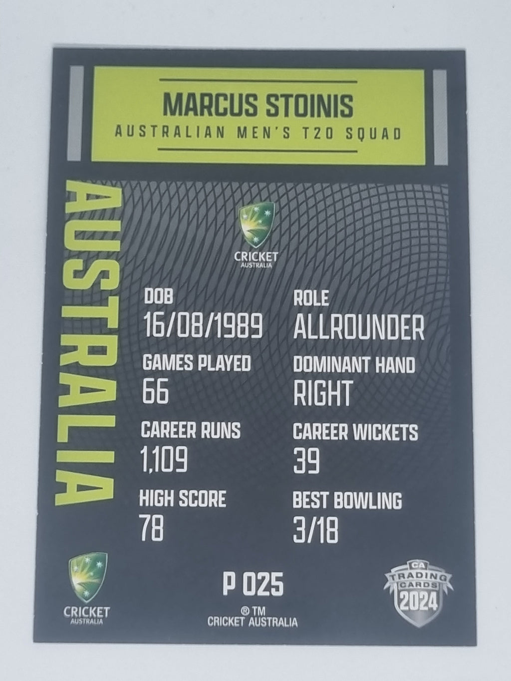 2024-25 LUXE Cricket Traders - Parallel - #P025 - Marcus Stoinis - Aust T20