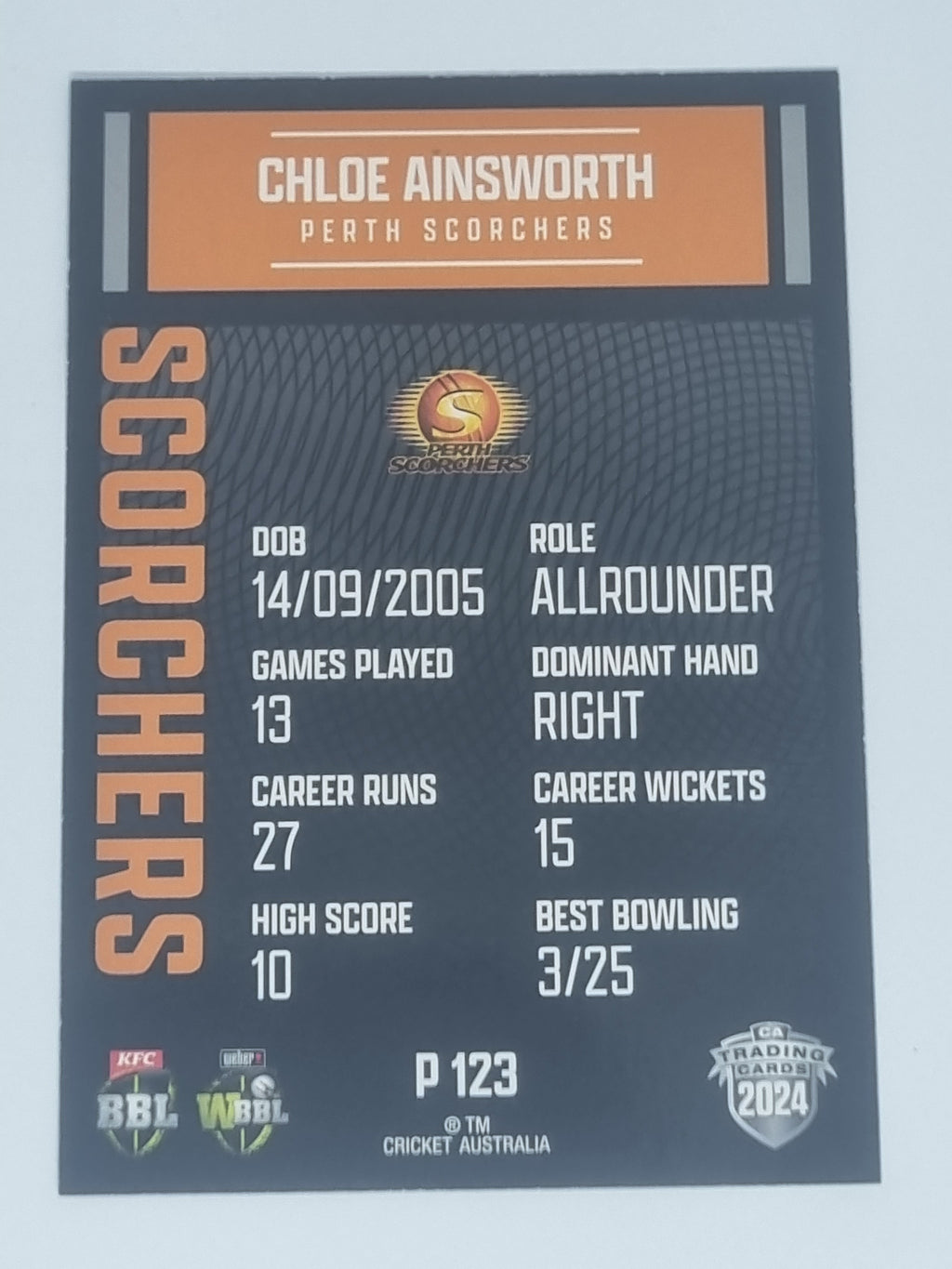 2024-25 LUXE Cricket Traders - Parallel - #P123 - Chloe Ainsworth - Scorchers