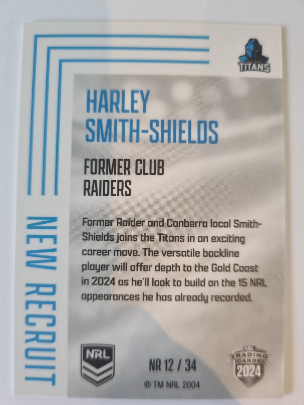 2024 Elite NRL - New Recruit - #NR12 - Harley Smith-Shields - Titans
