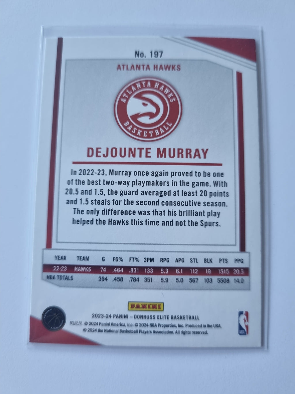 2023-24 Panini Donruss Elite - #197 - Dejounte Murray - Atlanta Hawks